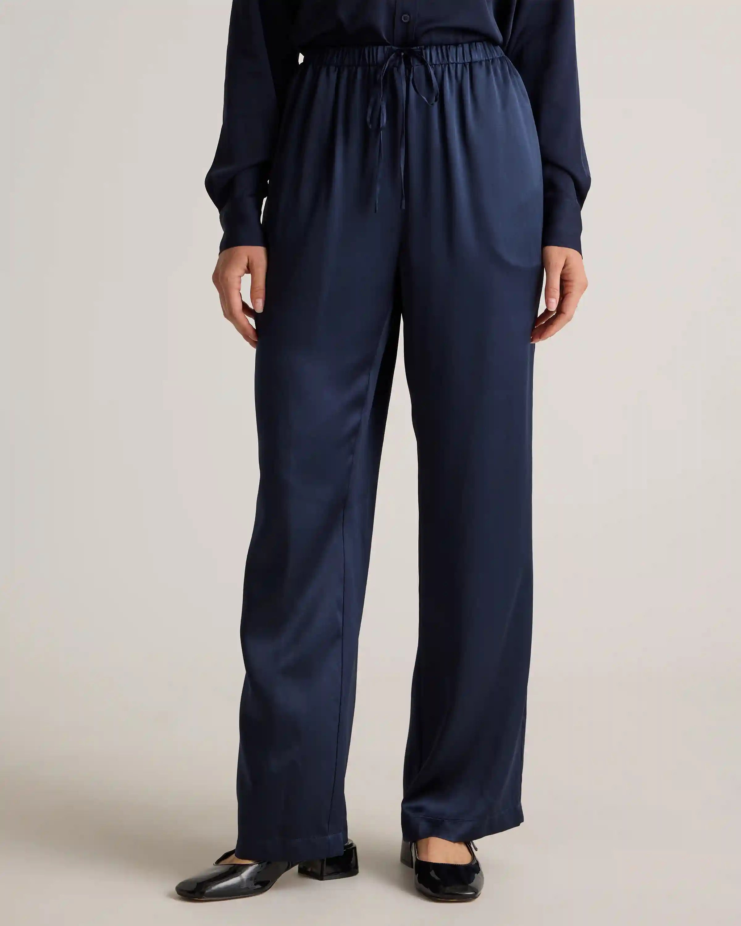 100% Washable Silk Drawstring Wide Leg Pants