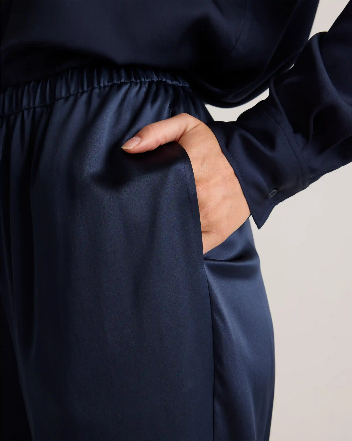 100% Washable Silk Drawstring Wide Leg Pants