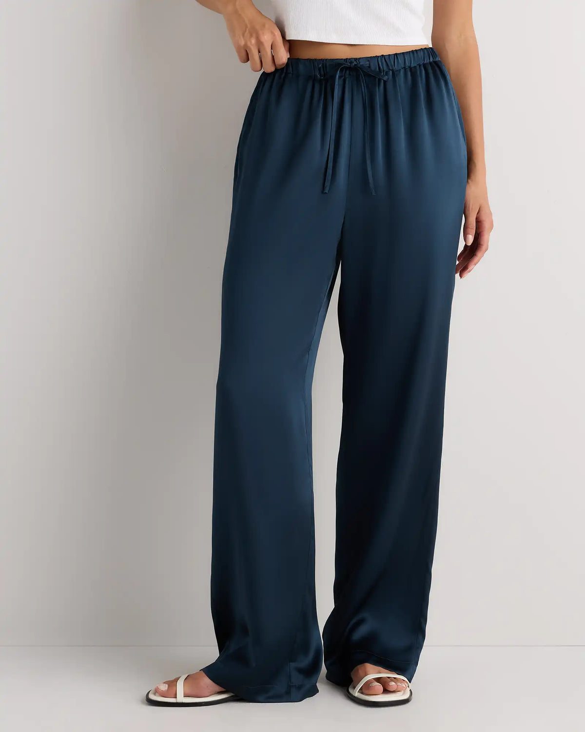 100% Washable Silk Drawstring Wide Leg Pants
