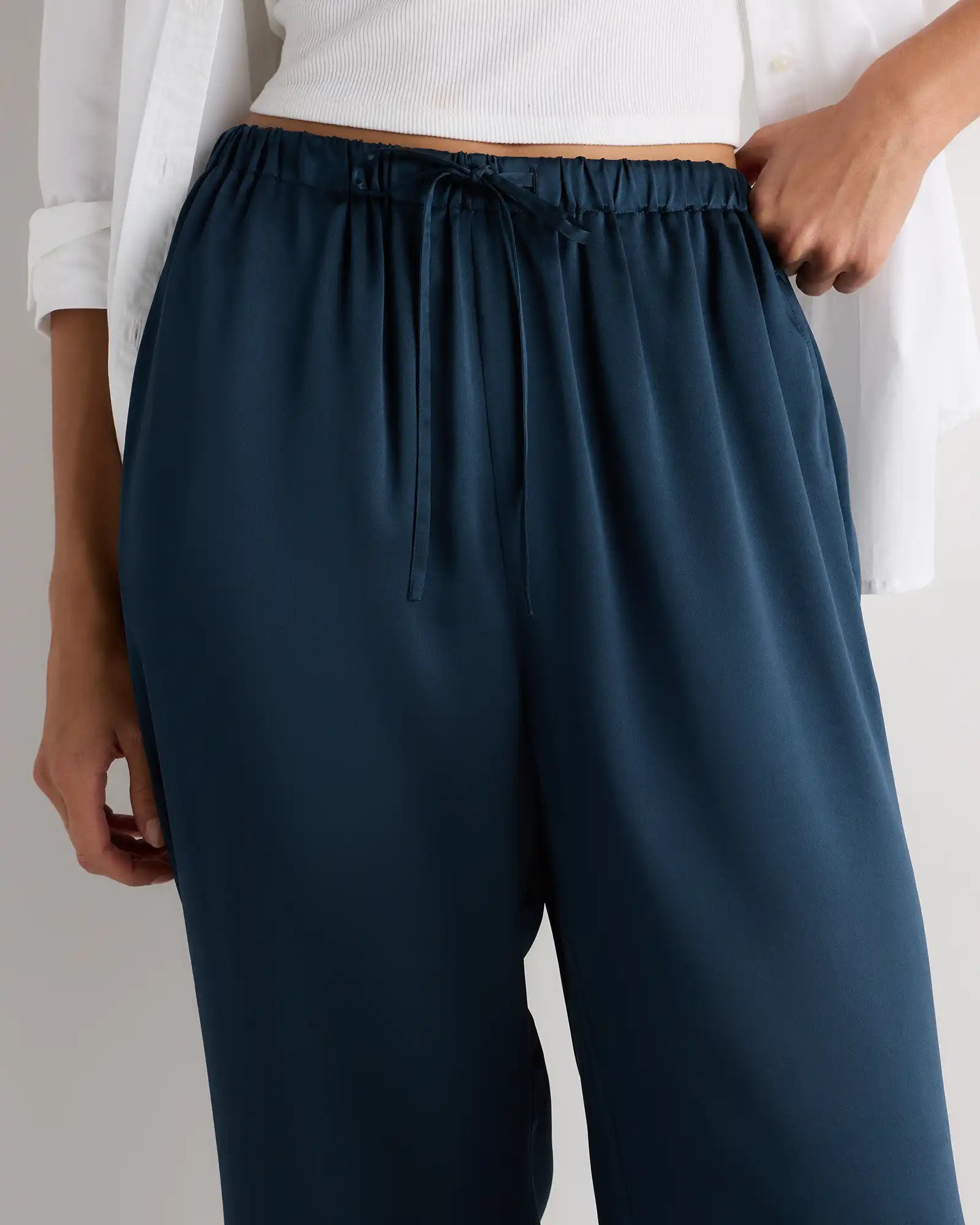 100% Washable Silk Drawstring Wide Leg Pants