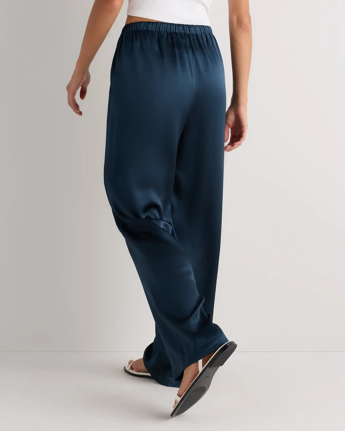 100% Washable Silk Drawstring Wide Leg Pants