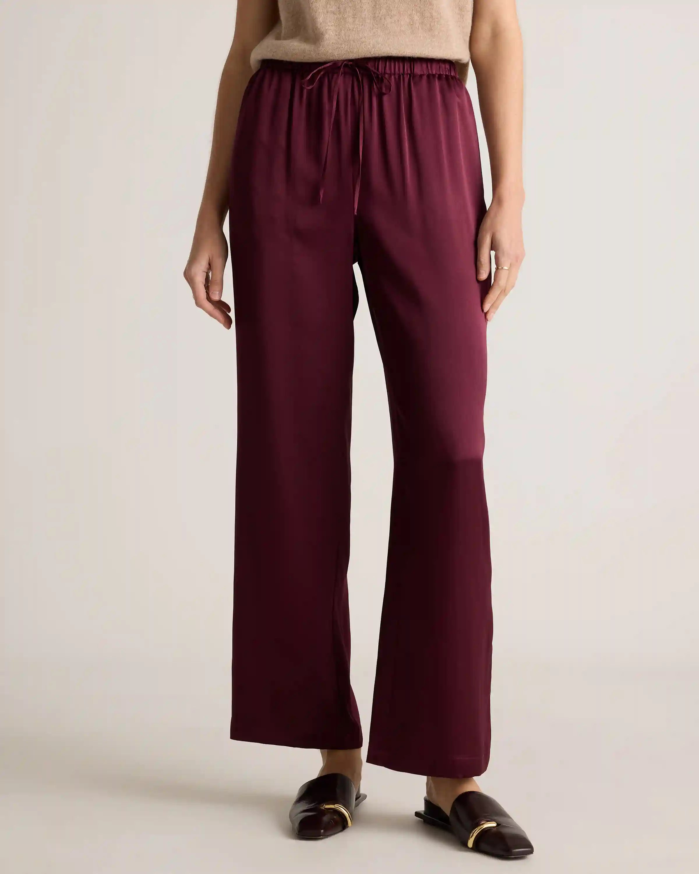 100% Washable Silk Drawstring Wide Leg Pants