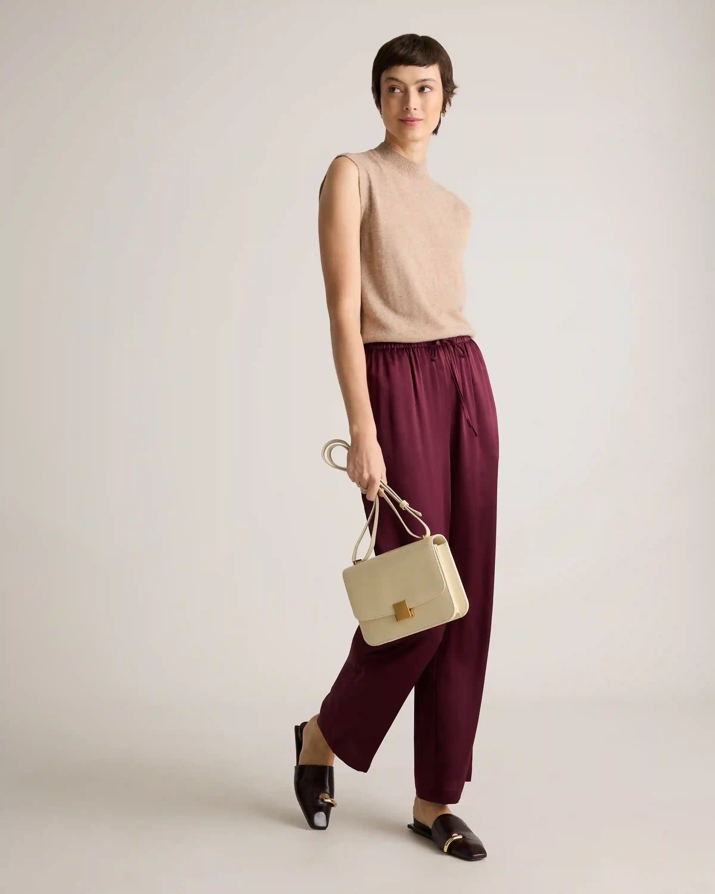 100% Washable Silk Drawstring Wide Leg Pants