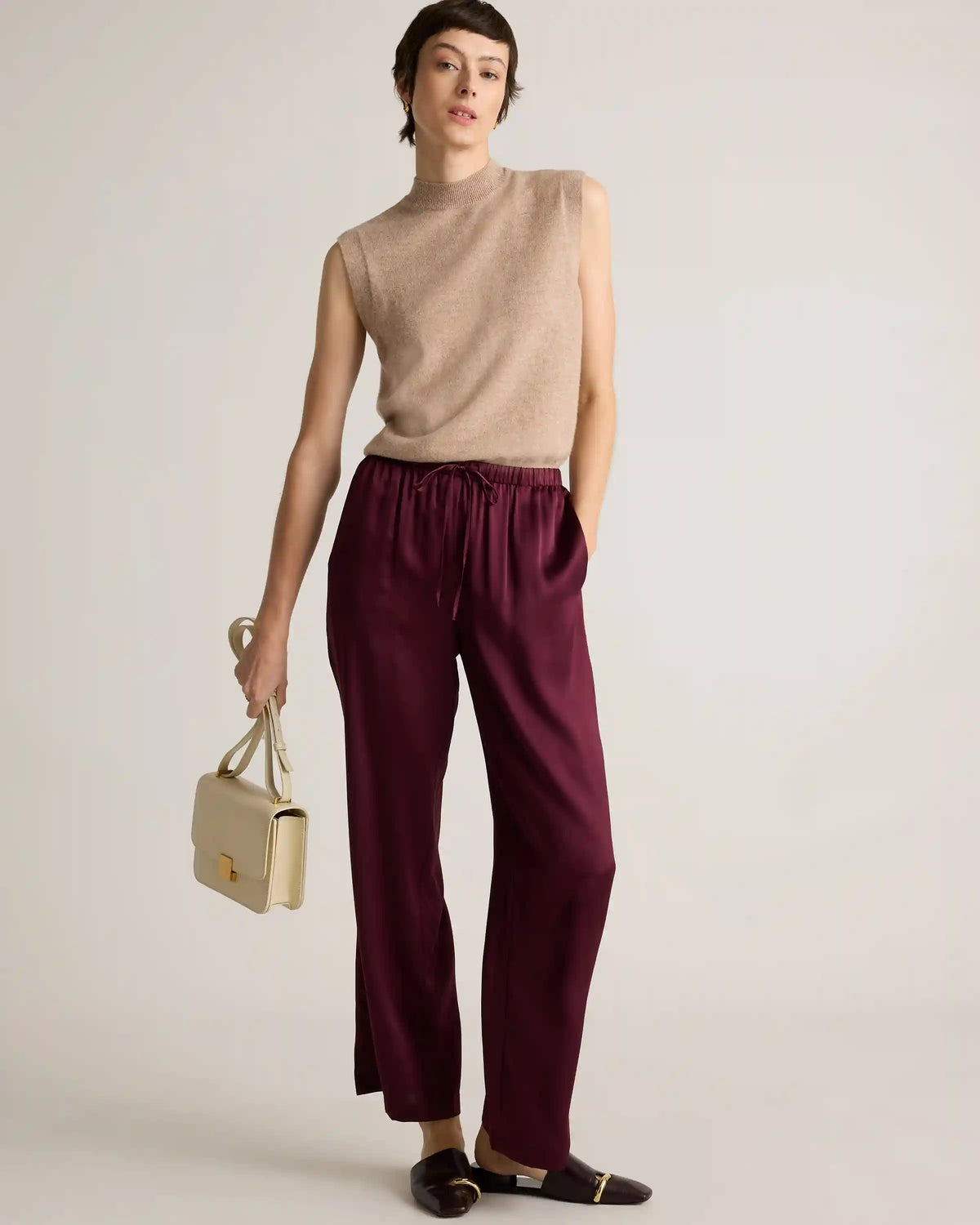 100% Washable Silk Drawstring Wide Leg Pants