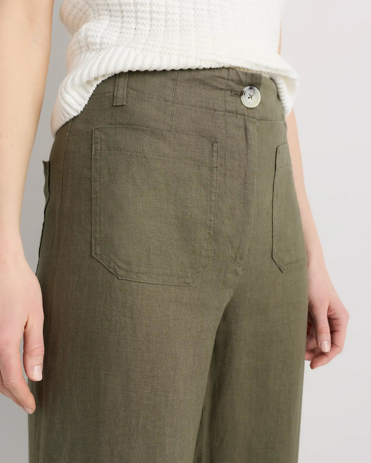 100% European Linen Patch Pocket Wide Leg Pants