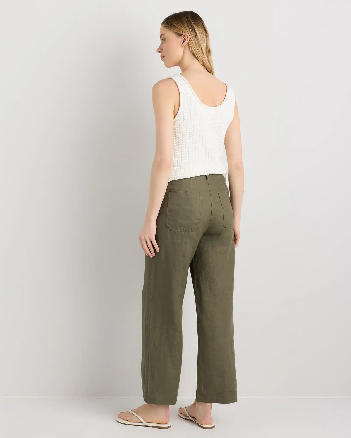100% European Linen Patch Pocket Wide Leg Pants