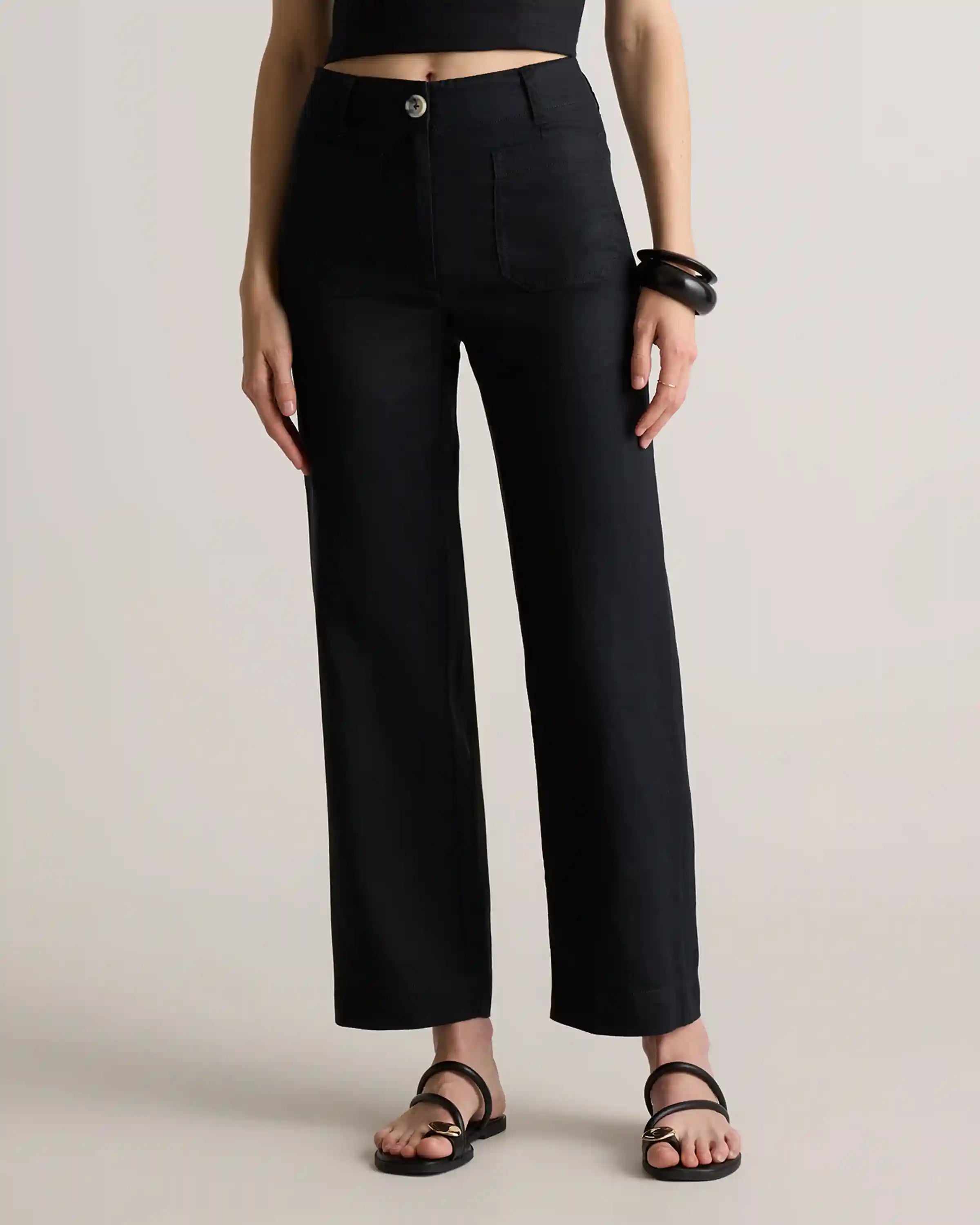 100% European Linen Patch Pocket Wide Leg Pants