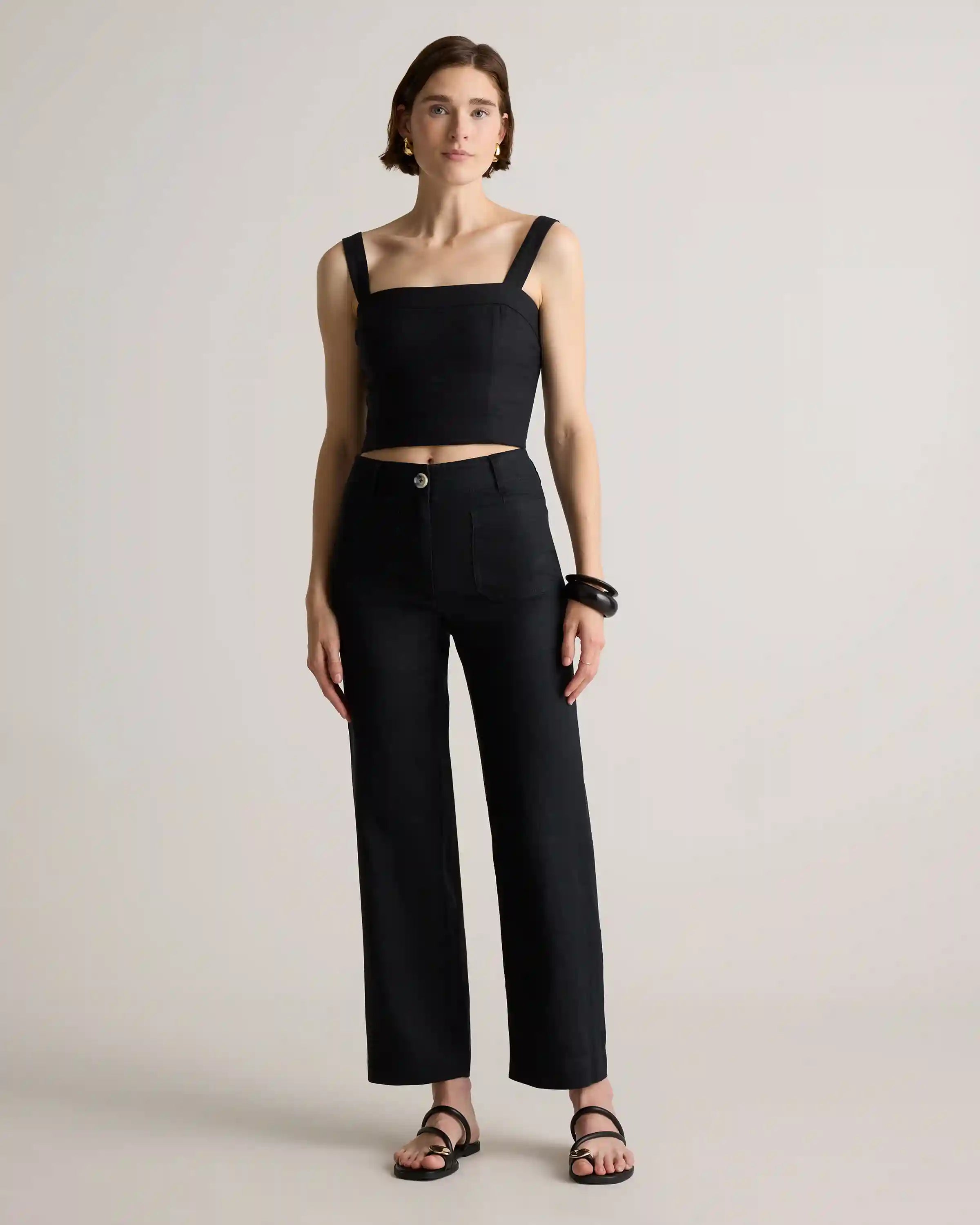 100% European Linen Patch Pocket Wide Leg Pants
