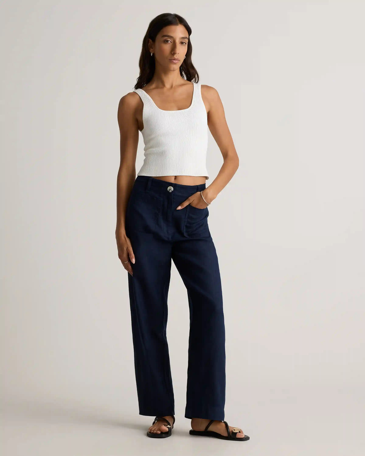 100% European Linen Patch Pocket Wide Leg Pants