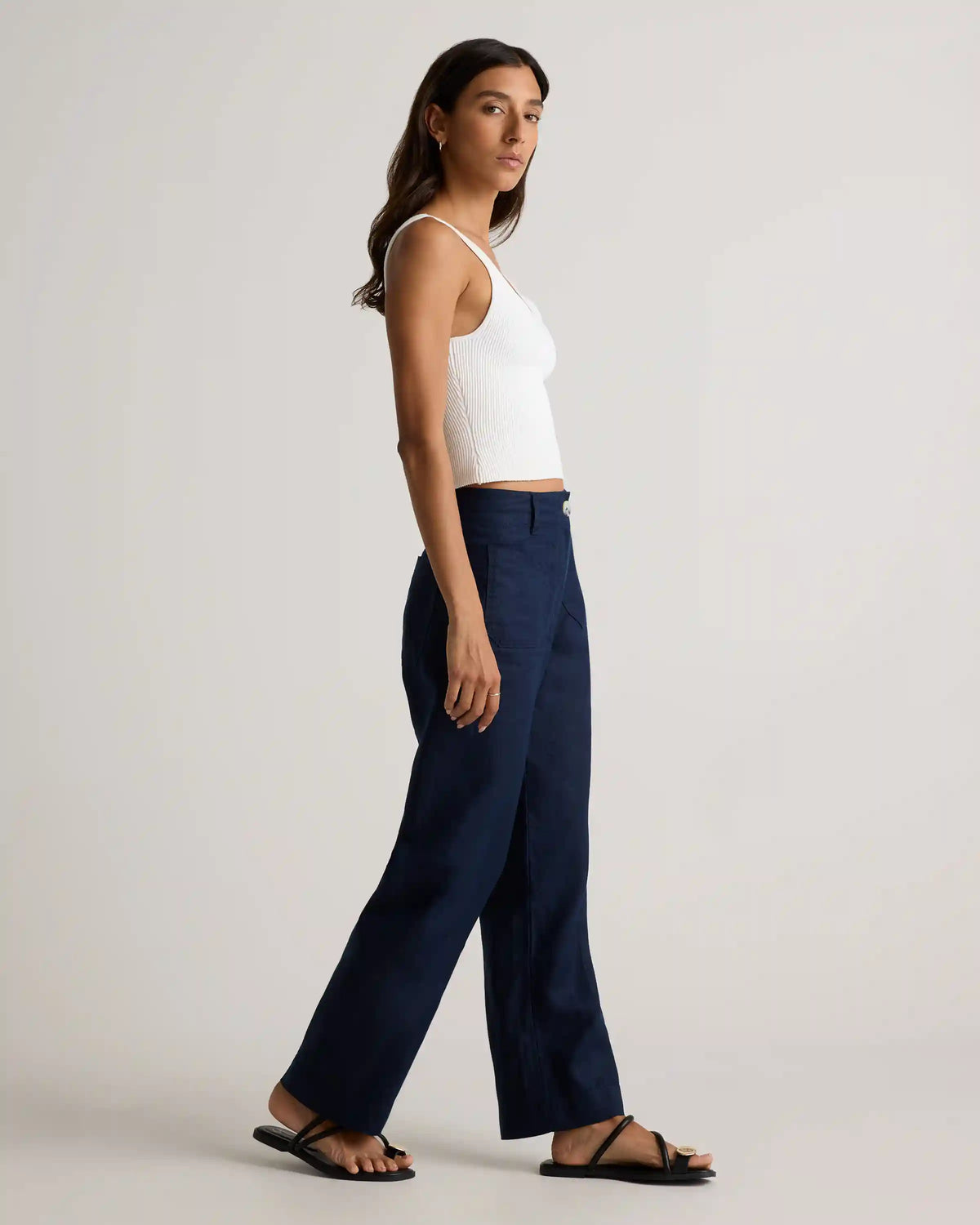 100% European Linen Patch Pocket Wide Leg Pants