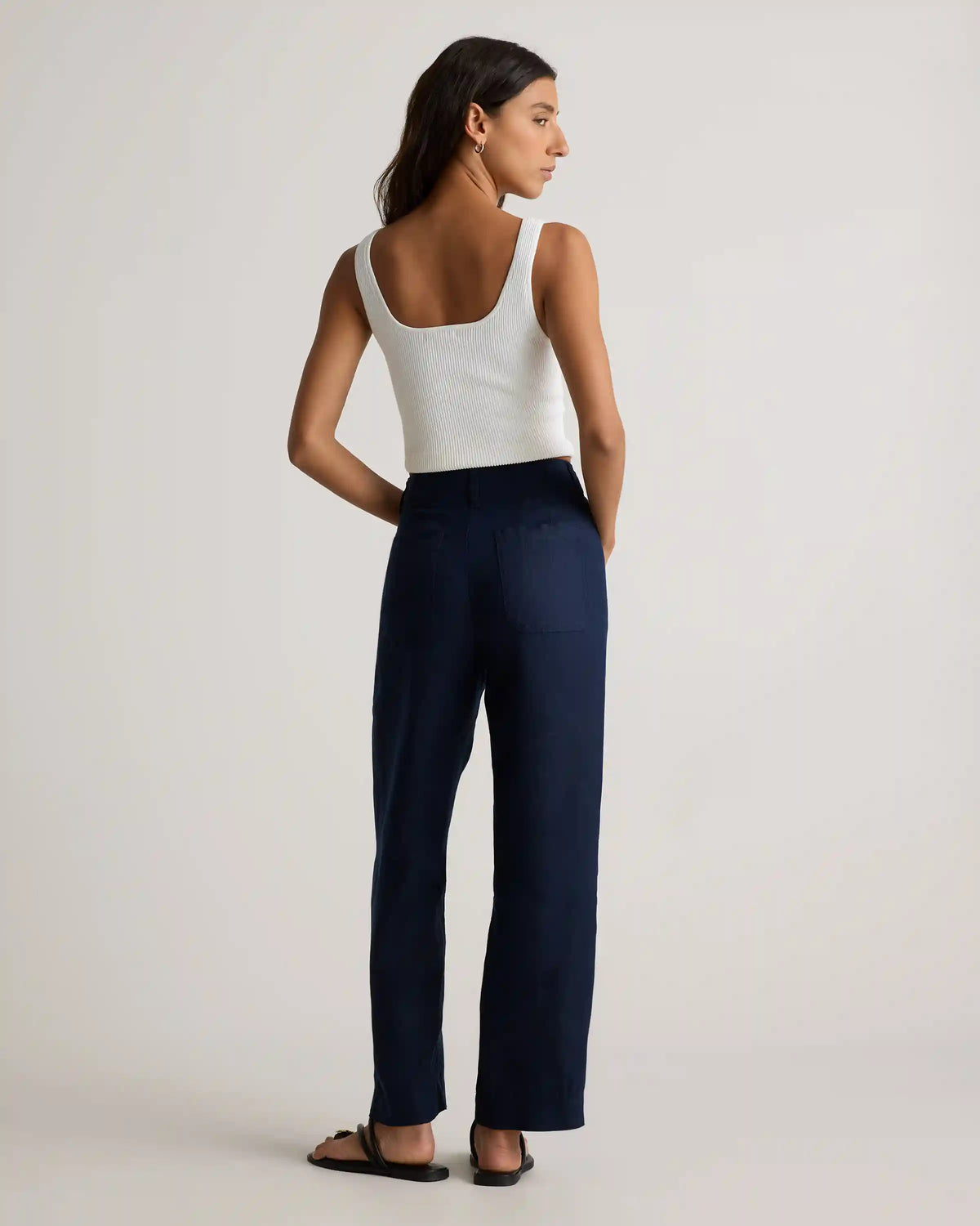 100% European Linen Patch Pocket Wide Leg Pants