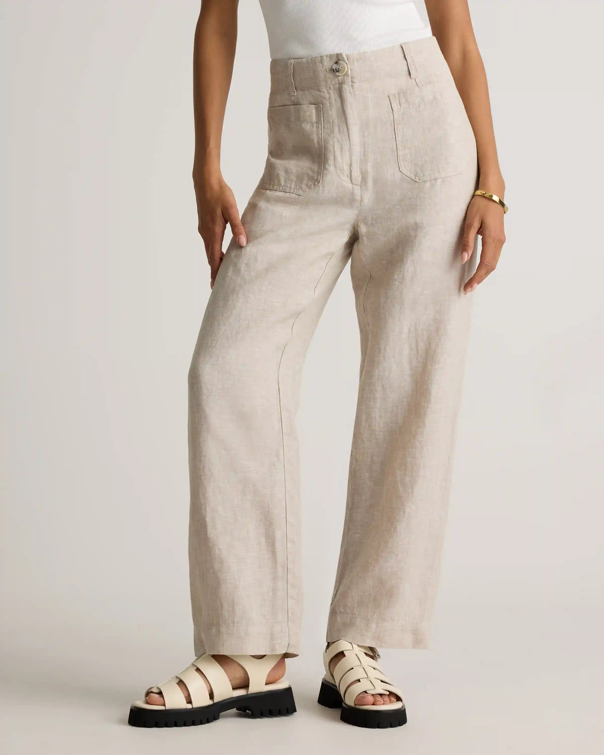 100% European Linen Patch Pocket Wide Leg Pants