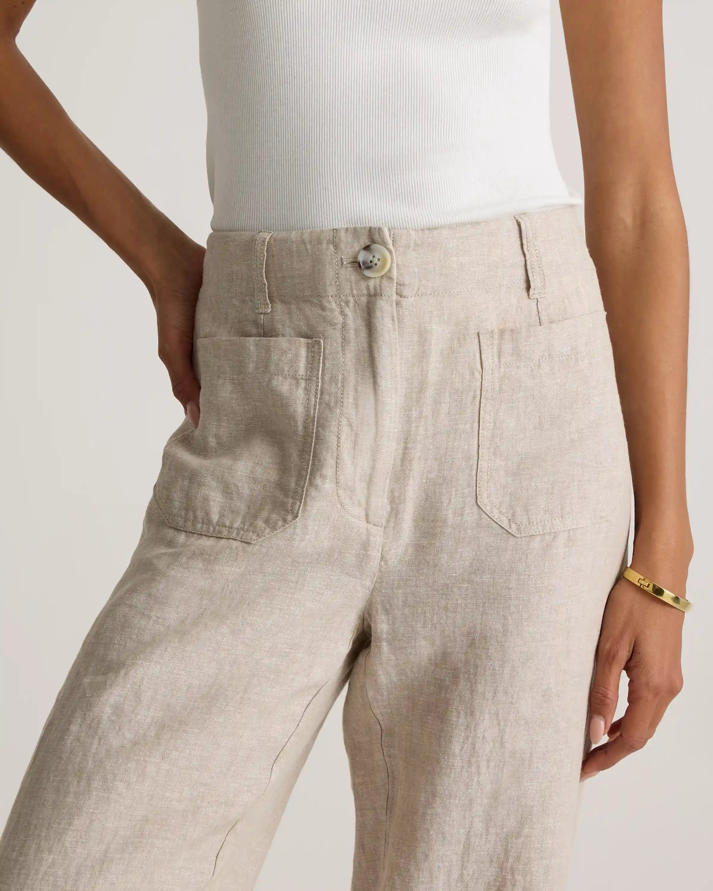 100% European Linen Patch Pocket Wide Leg Pants