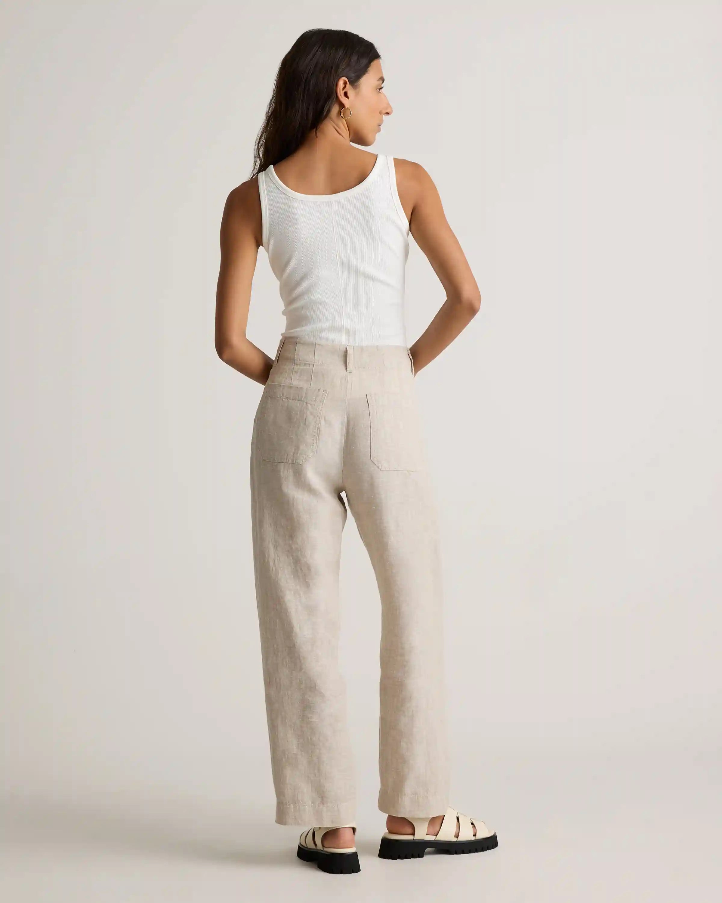 100% European Linen Patch Pocket Wide Leg Pants
