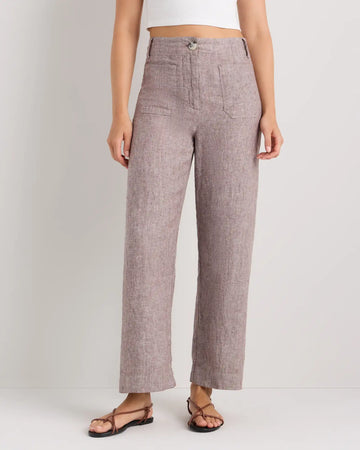 100% European Linen Patch Pocket Wide Leg Pants