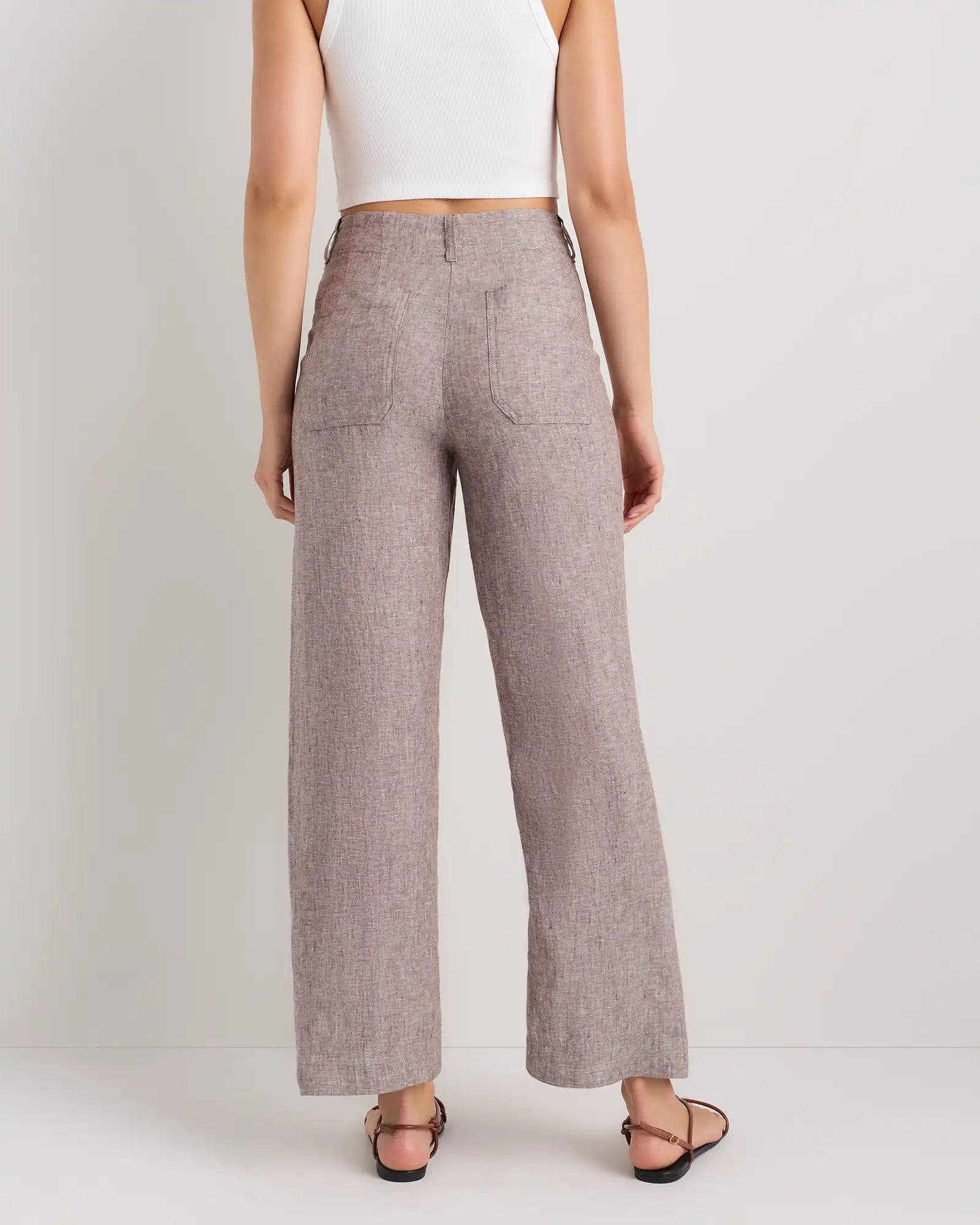 100% European Linen Patch Pocket Wide Leg Pants