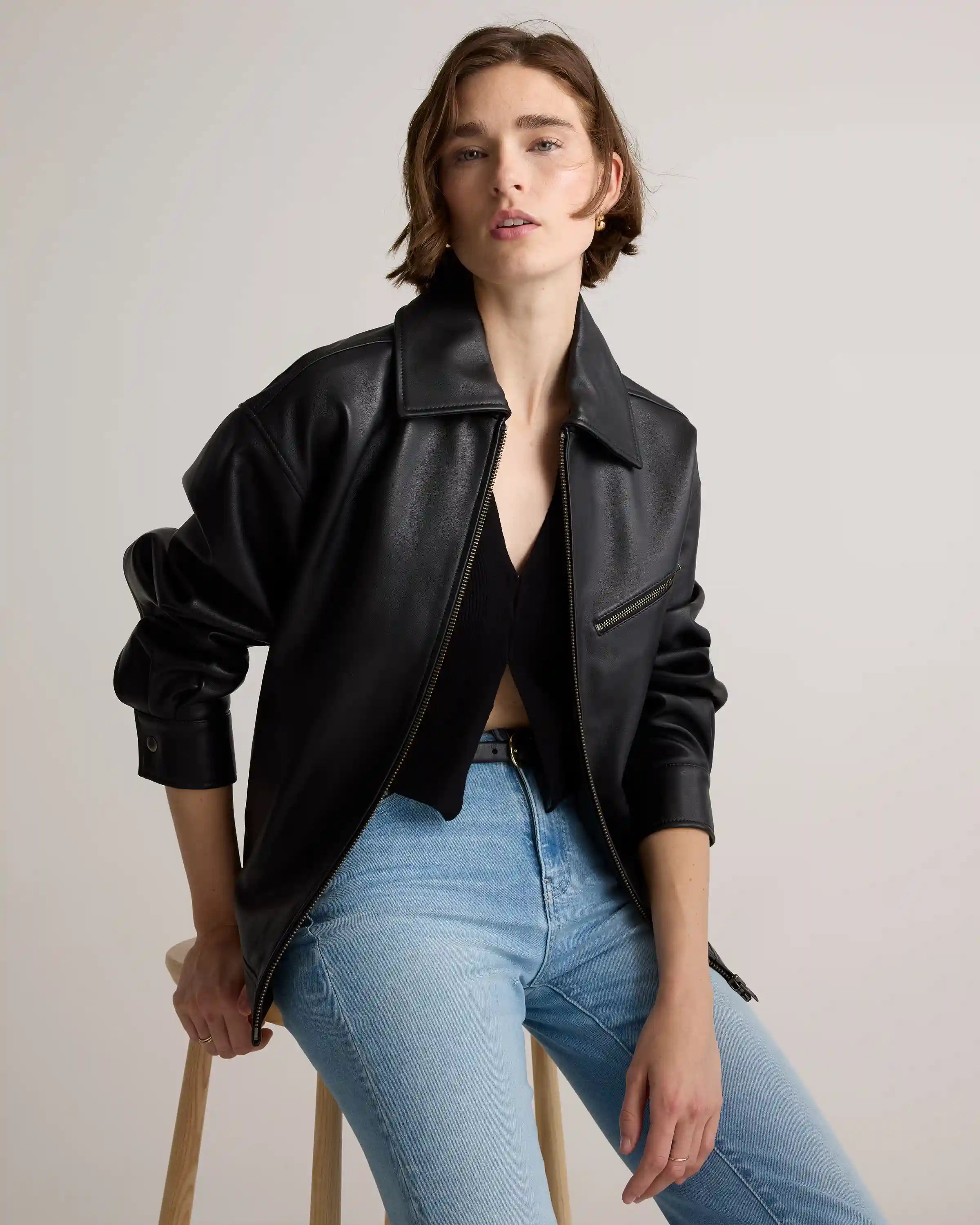 100% Leather Oversized Bomber Jacket