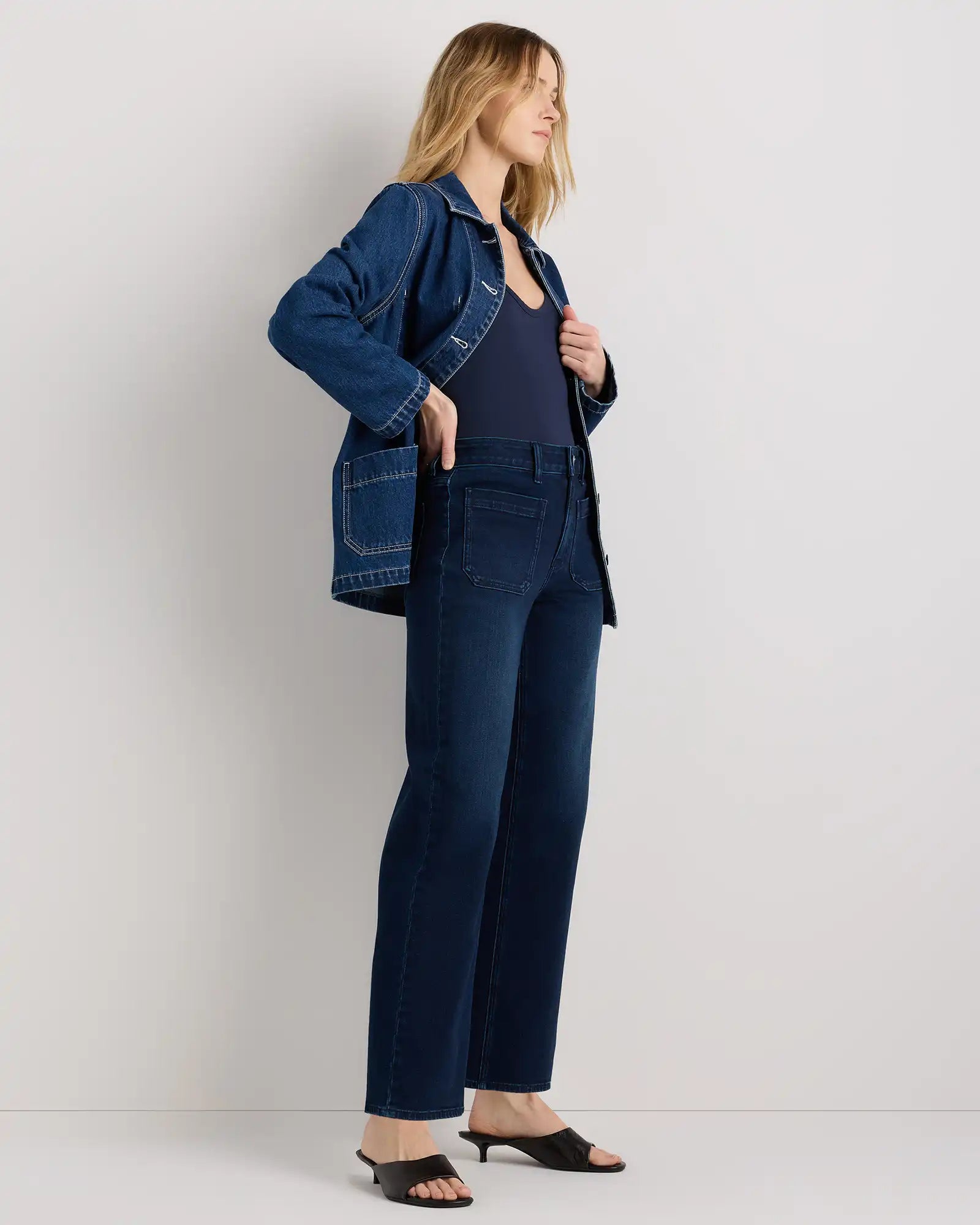 Bella Stretch Patch Pocket Wide Leg Jeans