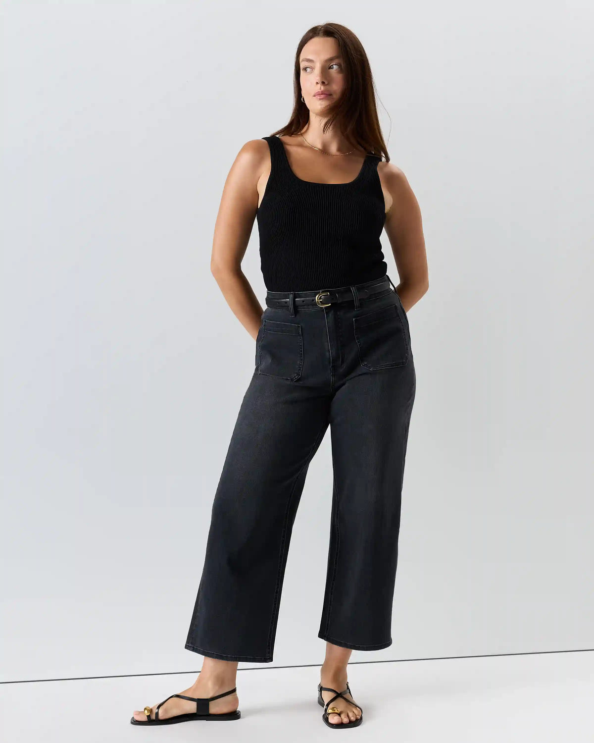 Bella Stretch Patch Pocket Wide Leg Jeans