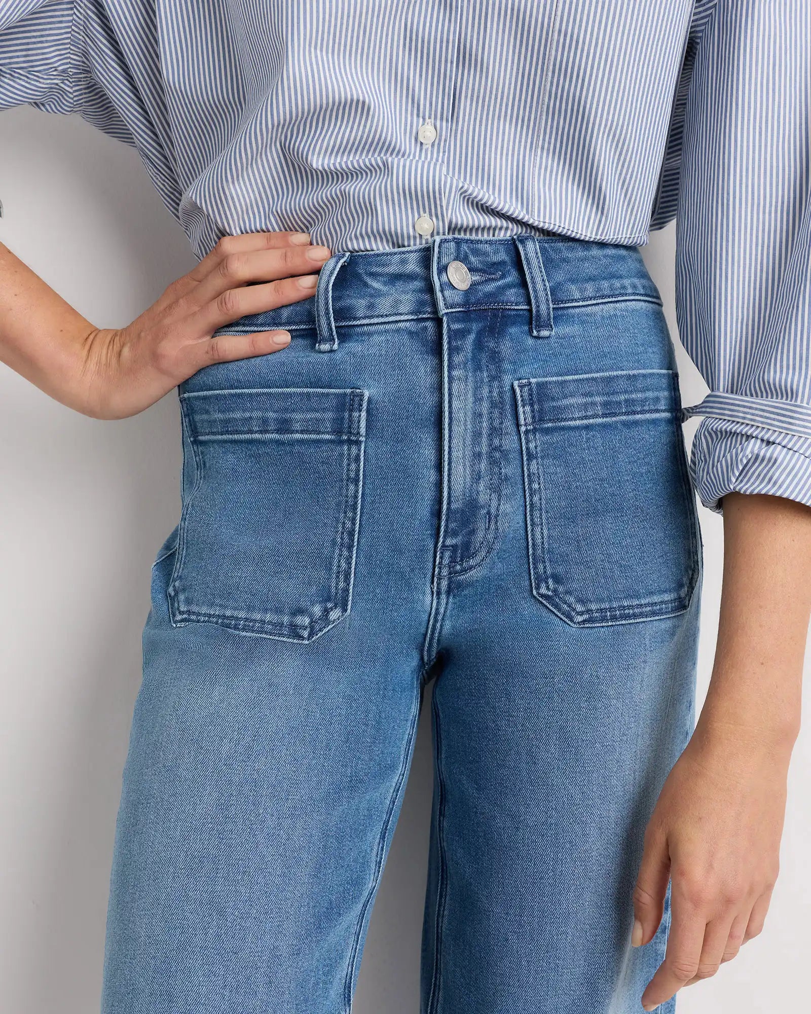 Bella Stretch Patch Pocket Wide Leg Jeans