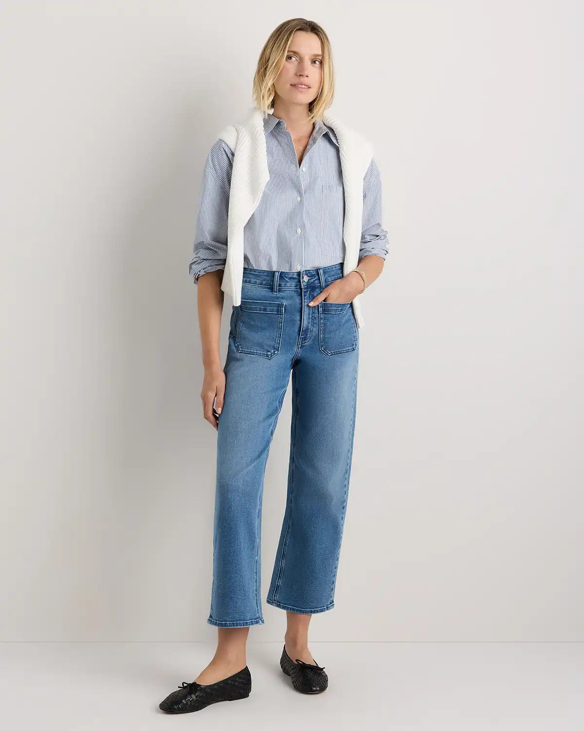 Bella Stretch Patch Pocket Wide Leg Jeans