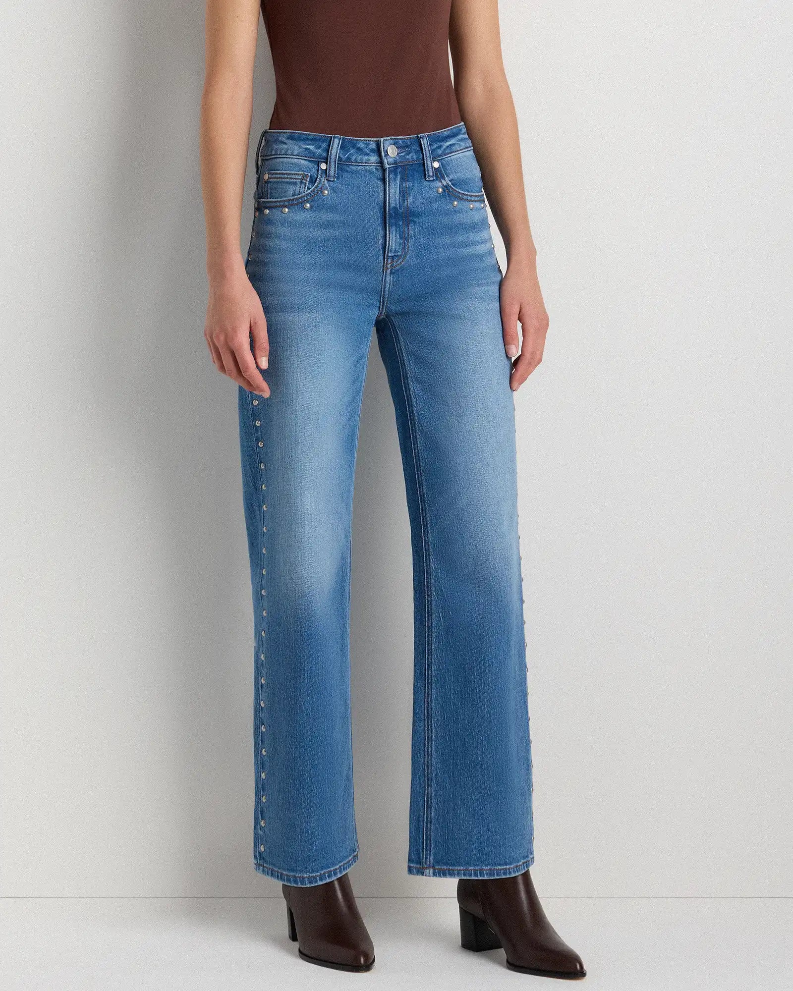 Bella Stretch Studded Relaxed Straight Jeans