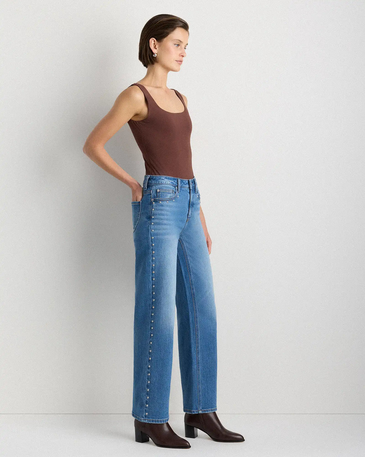 Bella Stretch Studded Relaxed Straight Jeans