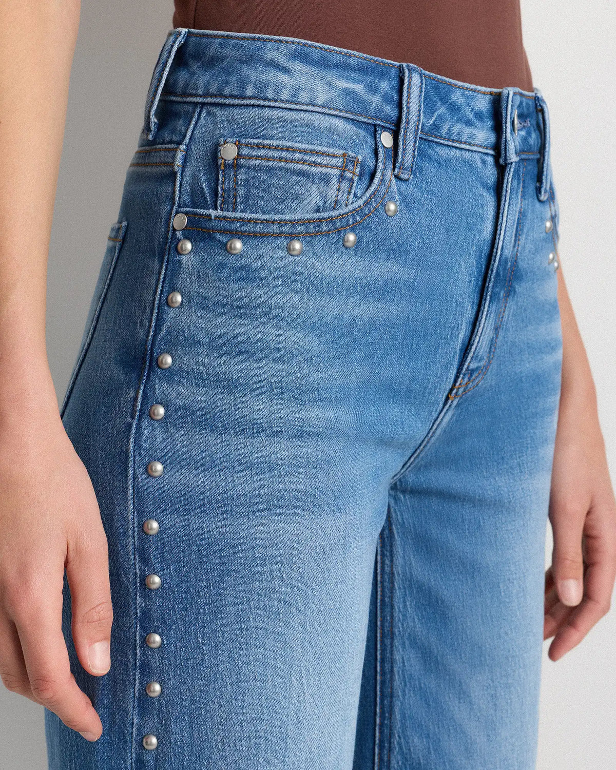 Bella Stretch Studded Relaxed Straight Jeans
