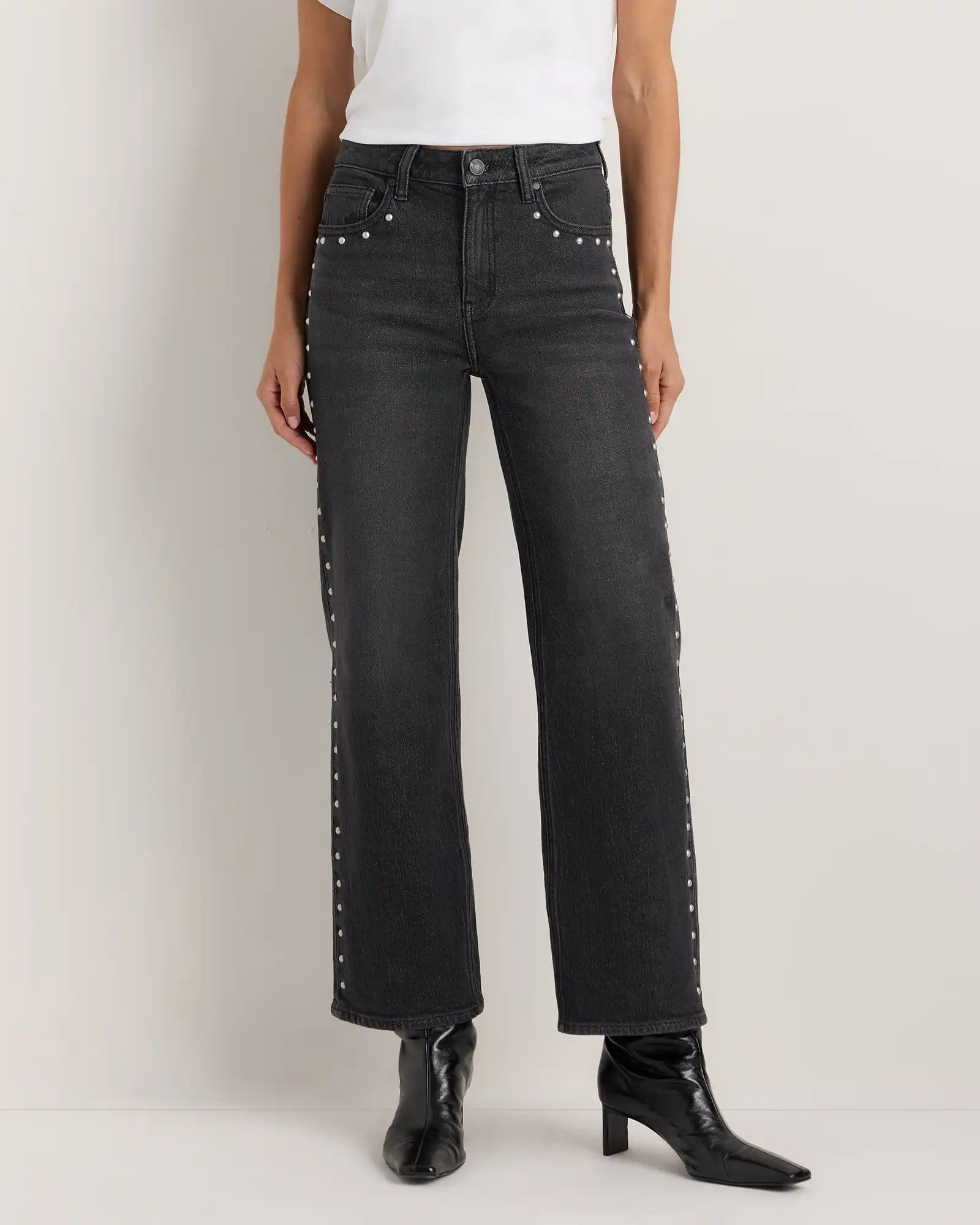 Bella Stretch Studded Relaxed Straight Jeans