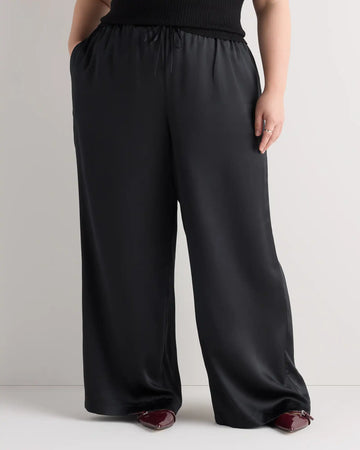 100% Washable Silk Drawstring Wide Leg Pants