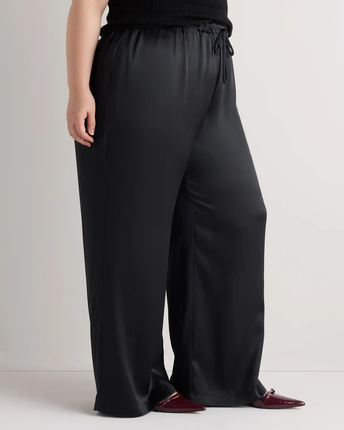 100% Washable Silk Drawstring Wide Leg Pants