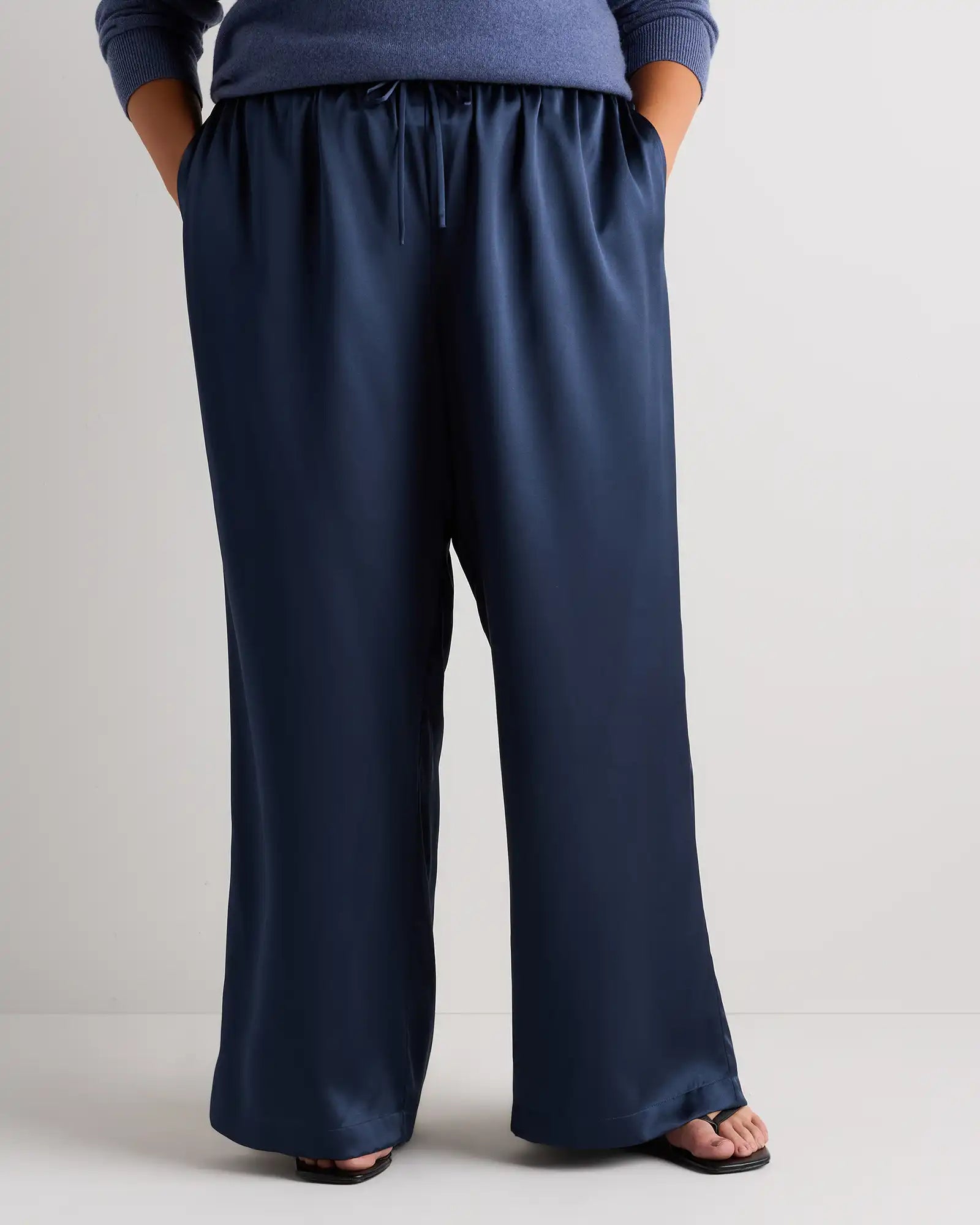 100% Washable Silk Drawstring Wide Leg Pants