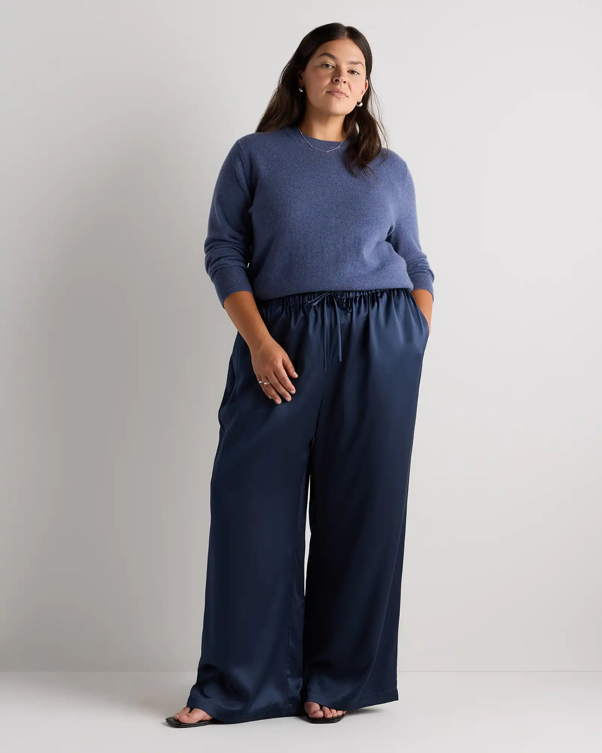 100% Washable Silk Drawstring Wide Leg Pants