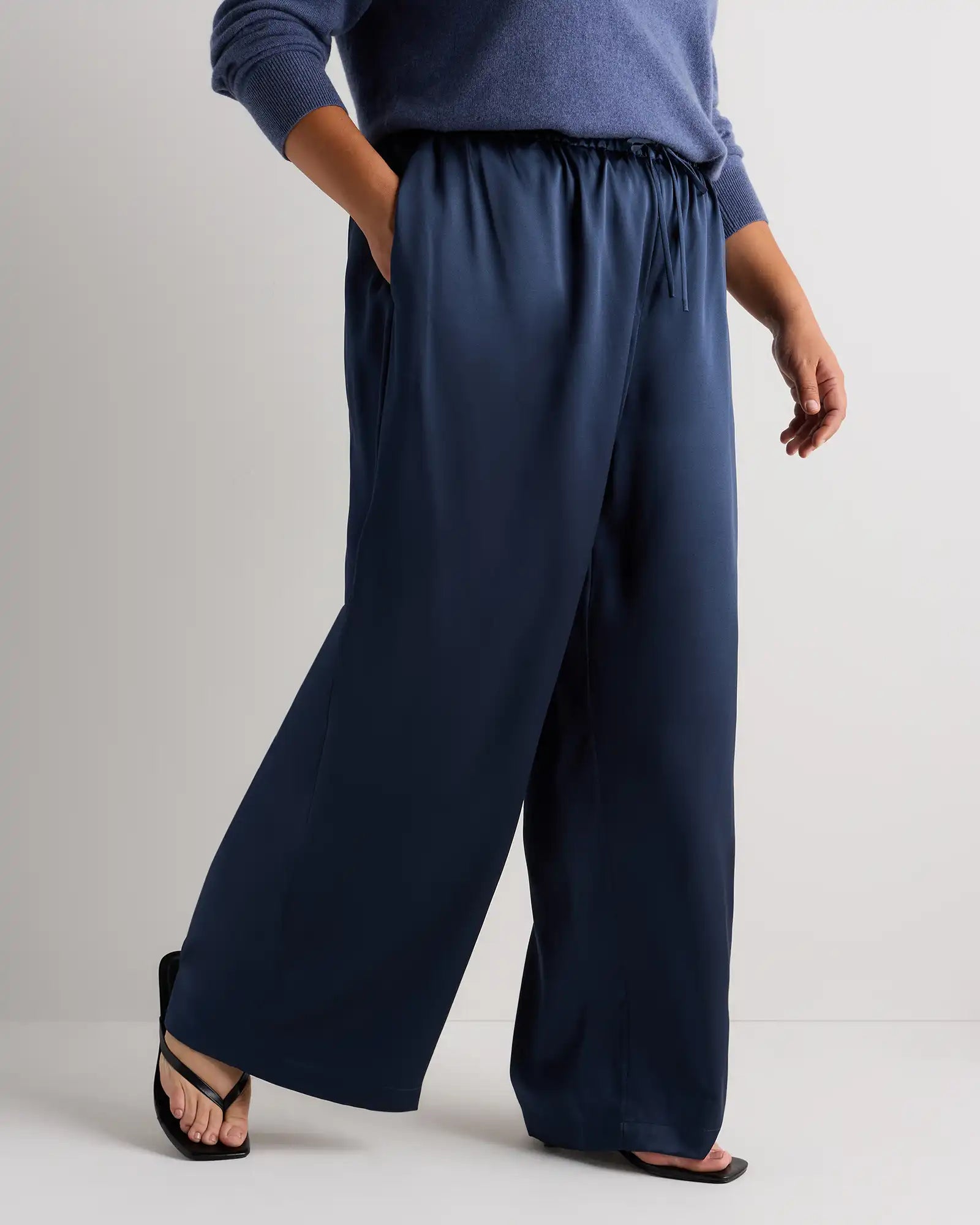 100% Washable Silk Drawstring Wide Leg Pants