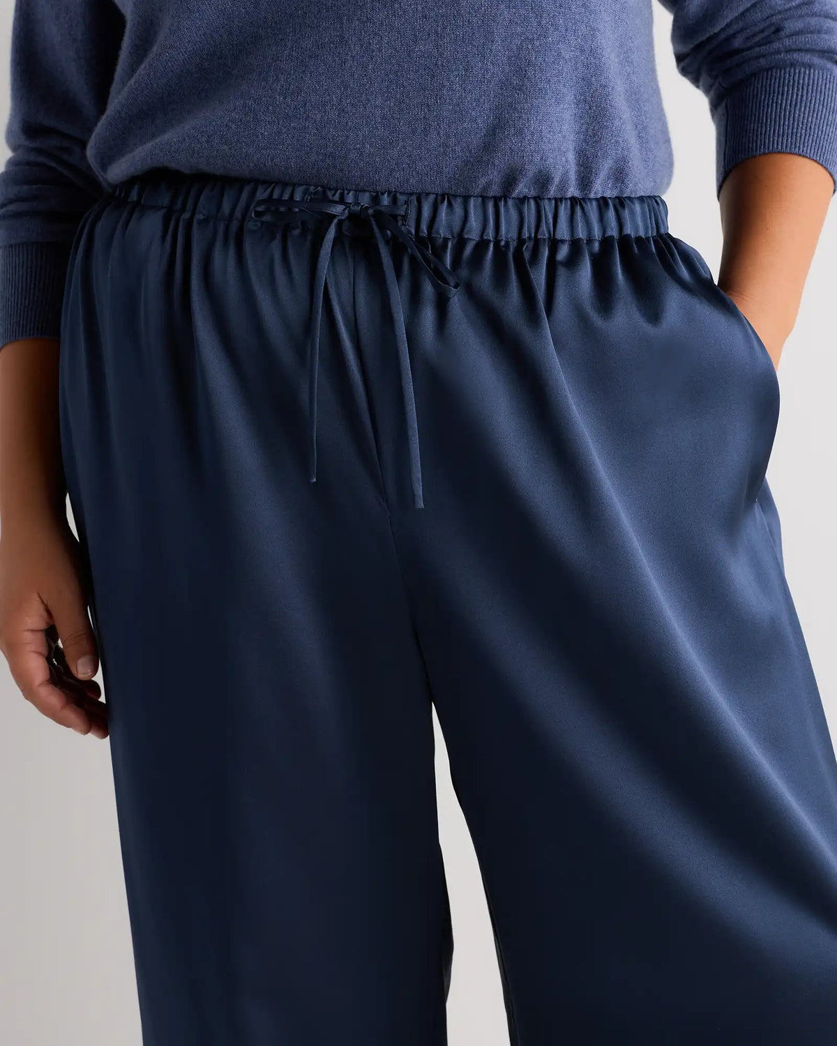 100% Washable Silk Drawstring Wide Leg Pants