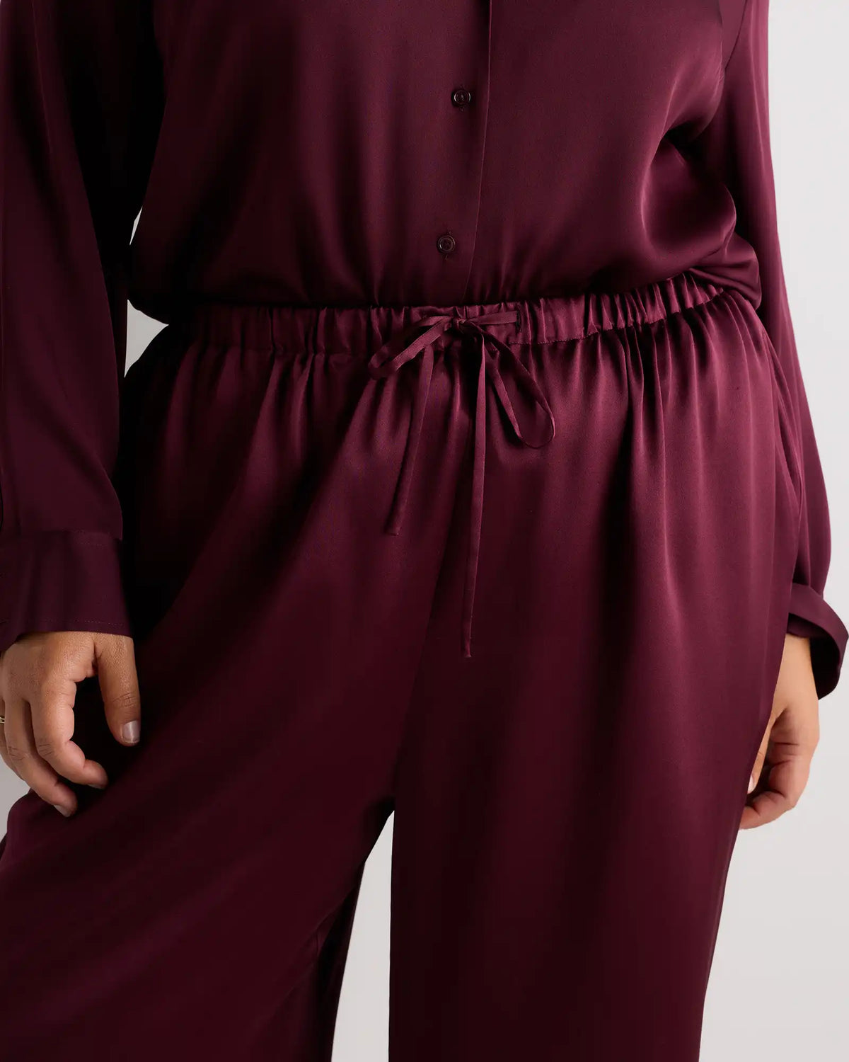 100% Washable Silk Drawstring Wide Leg Pants