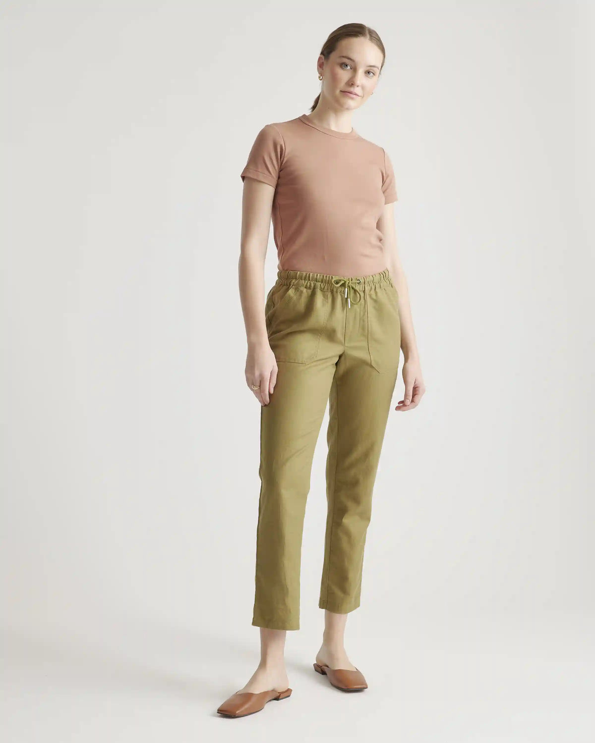 Cotton Linen Twill Straight Leg Pants
