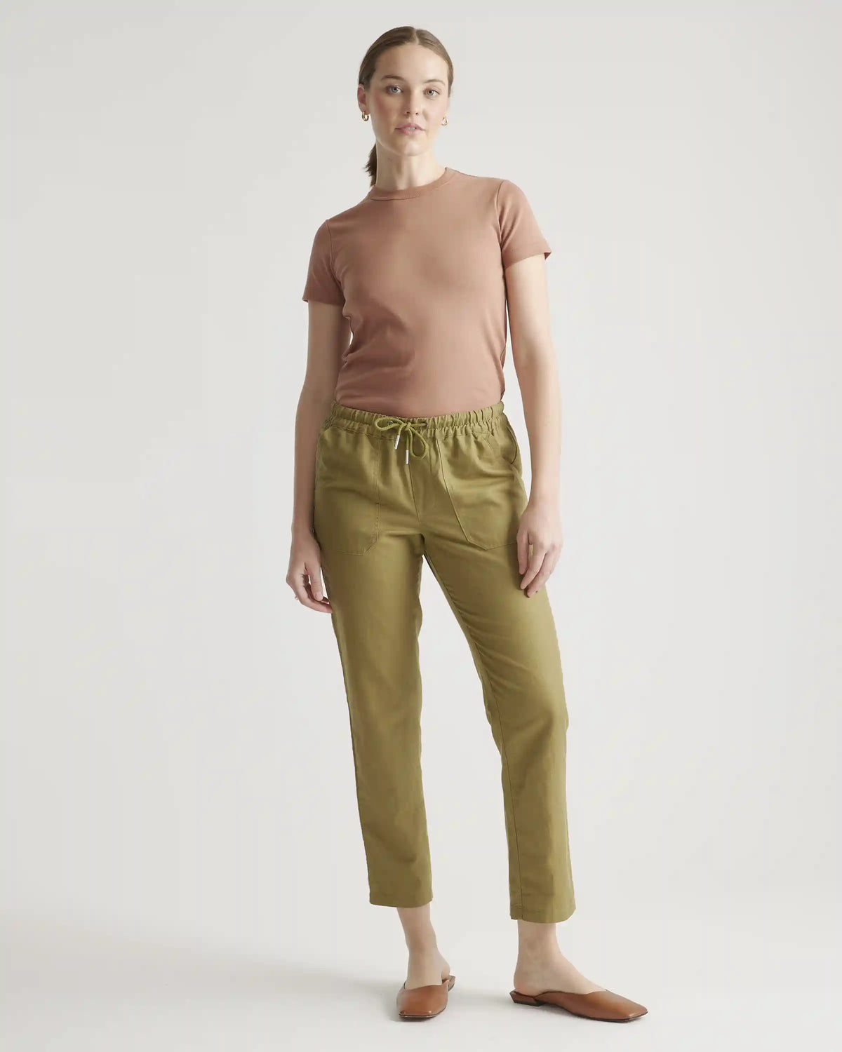 Cotton Linen Twill Straight Leg Pants