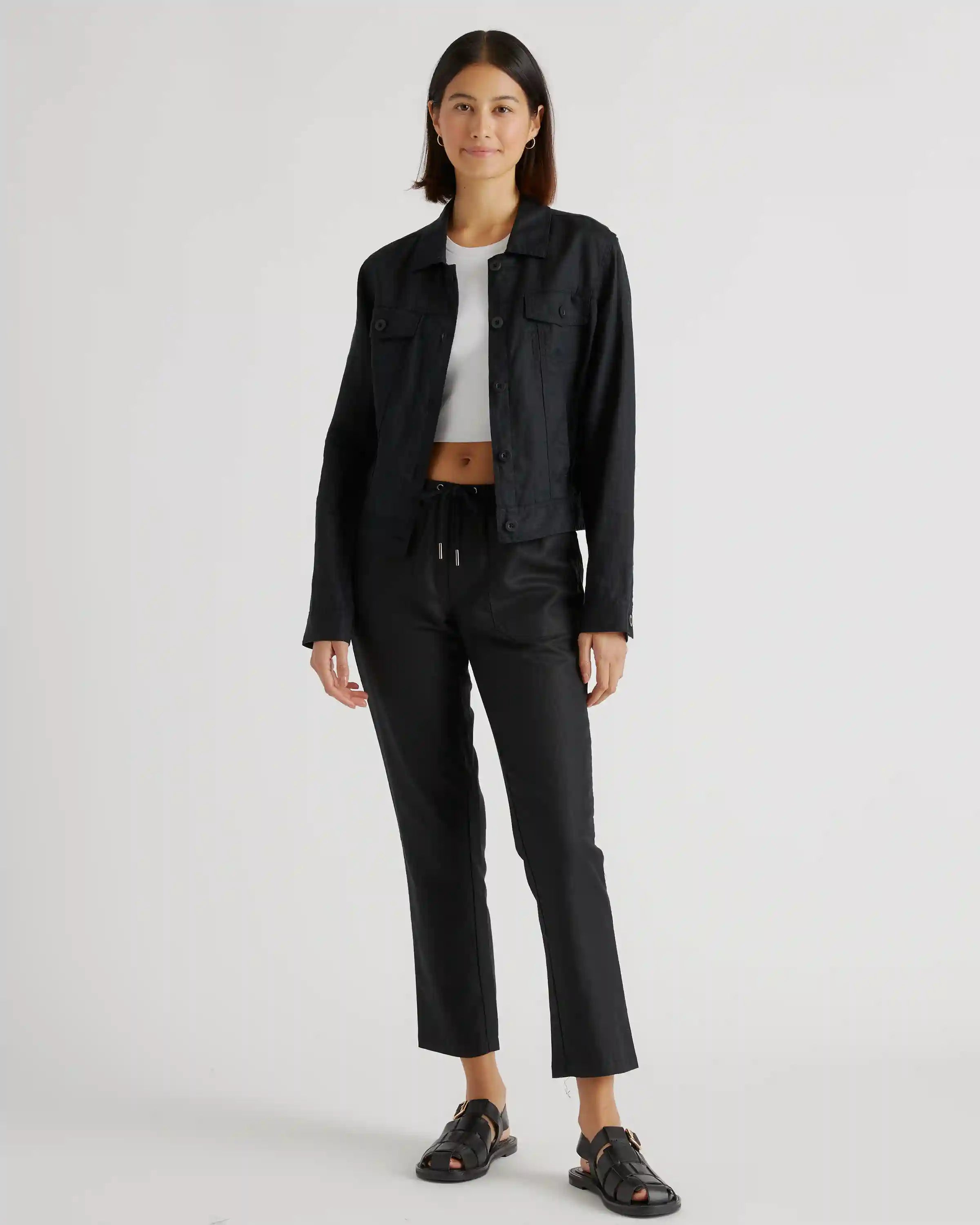 Cotton Linen Twill Straight Leg Pants