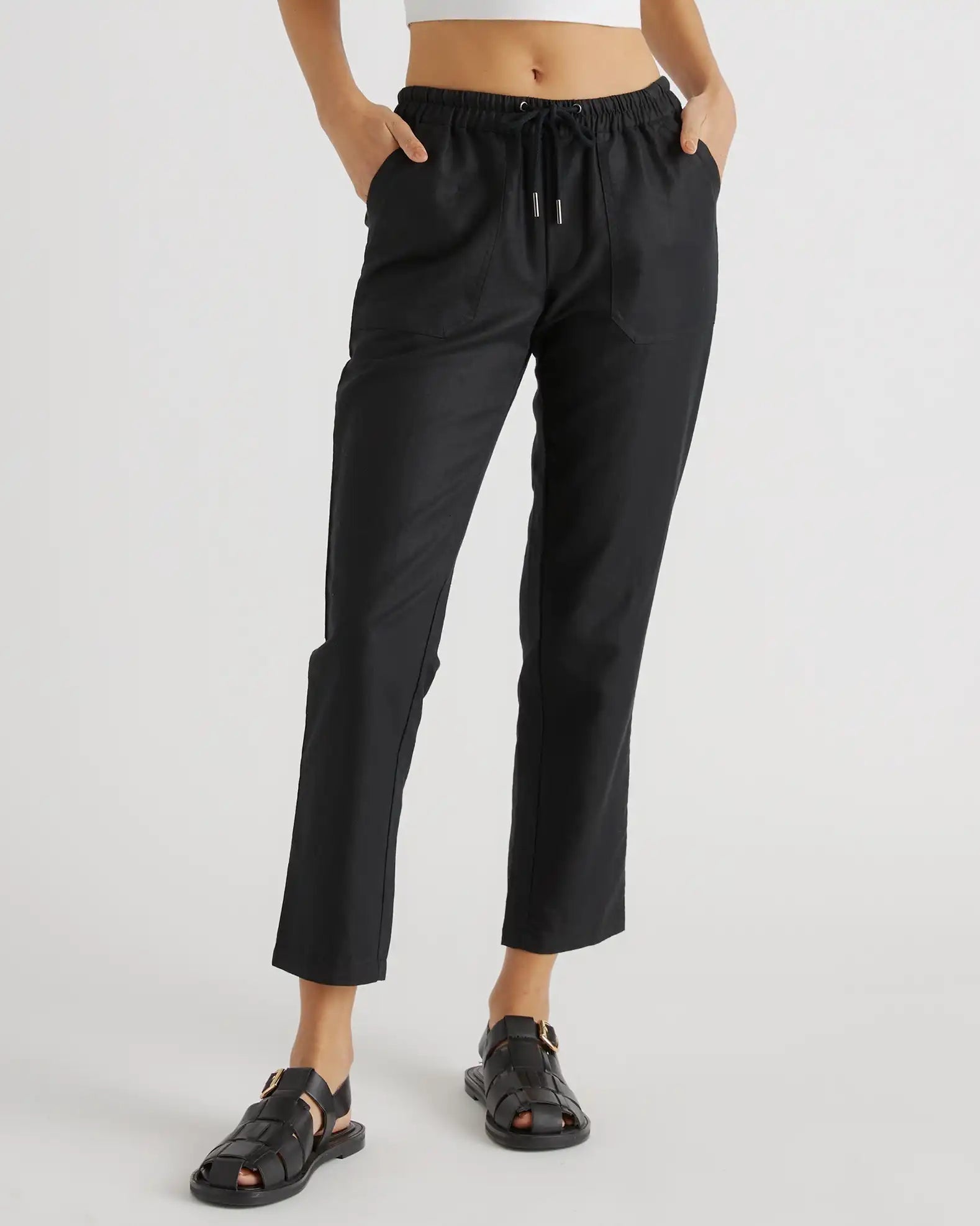 Cotton Linen Twill Straight Leg Pants