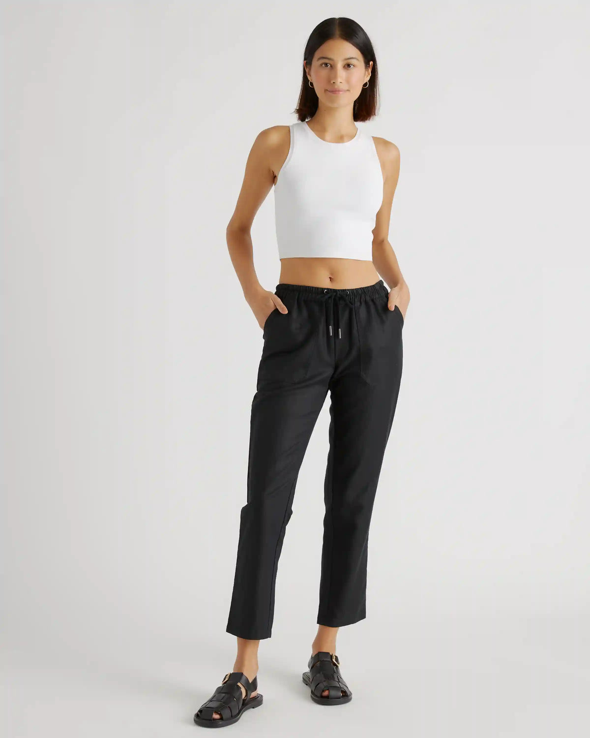 Cotton Linen Twill Straight Leg Pants