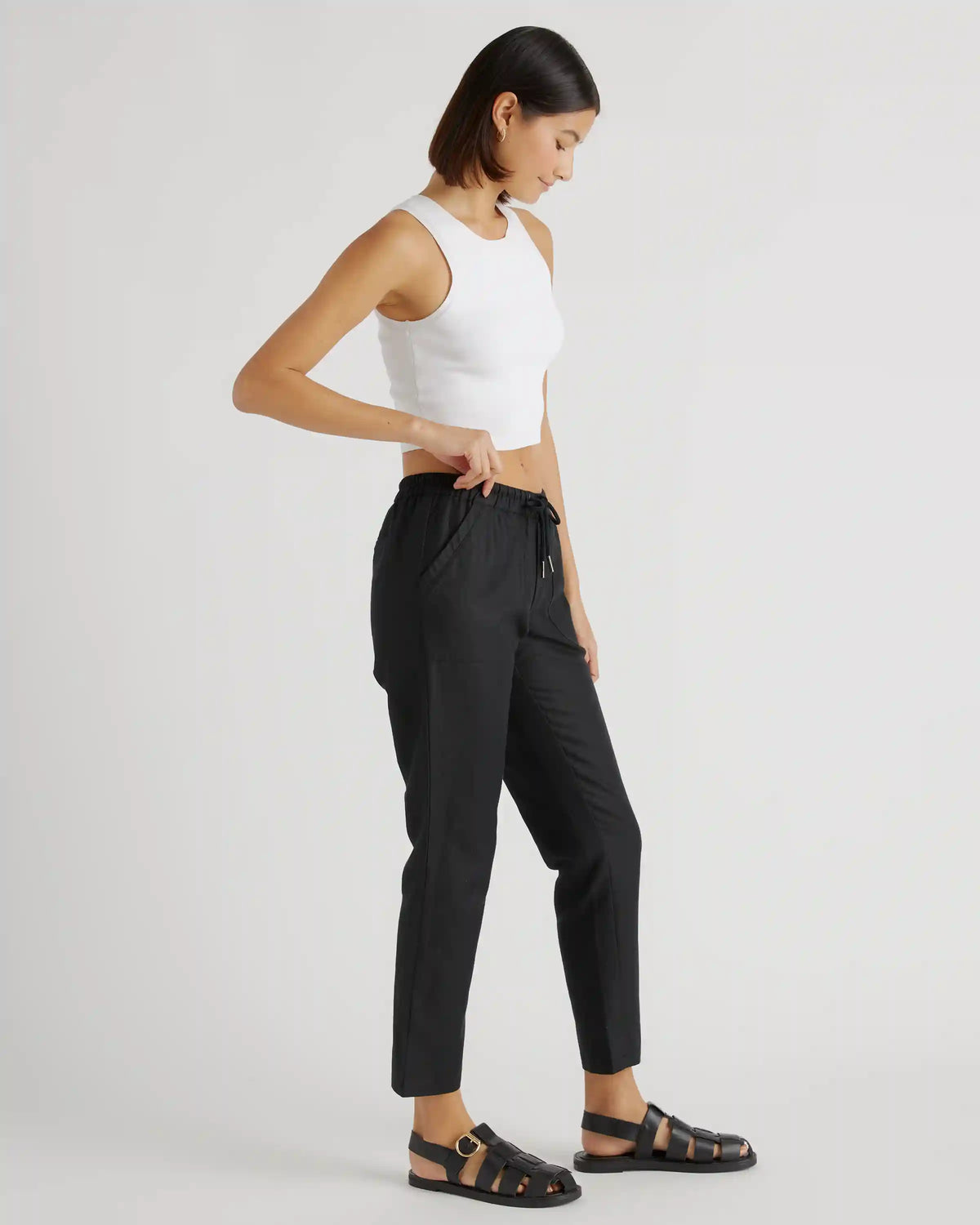 Cotton Linen Twill Straight Leg Pants