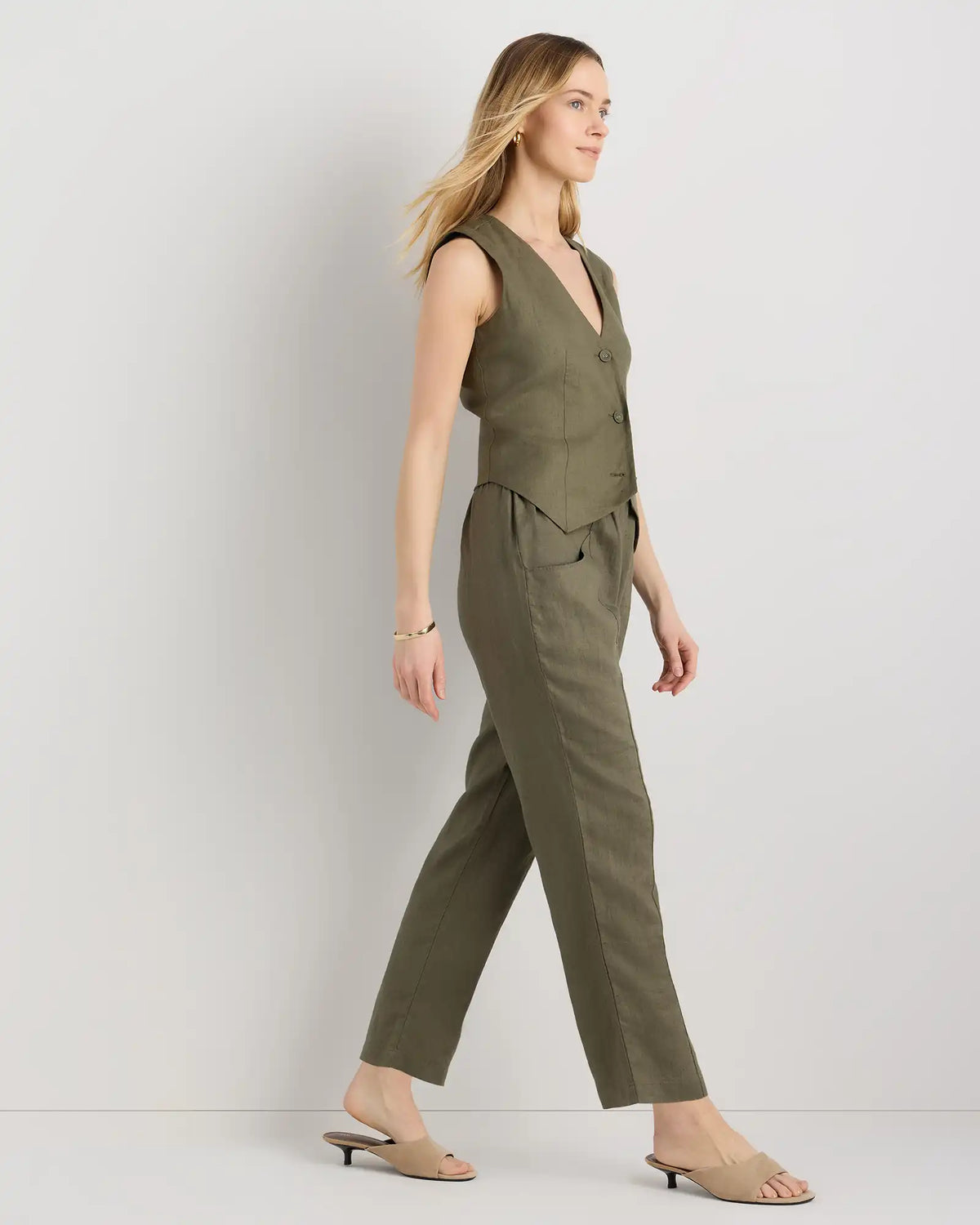 100% European Linen Tapered Ankle Pants
