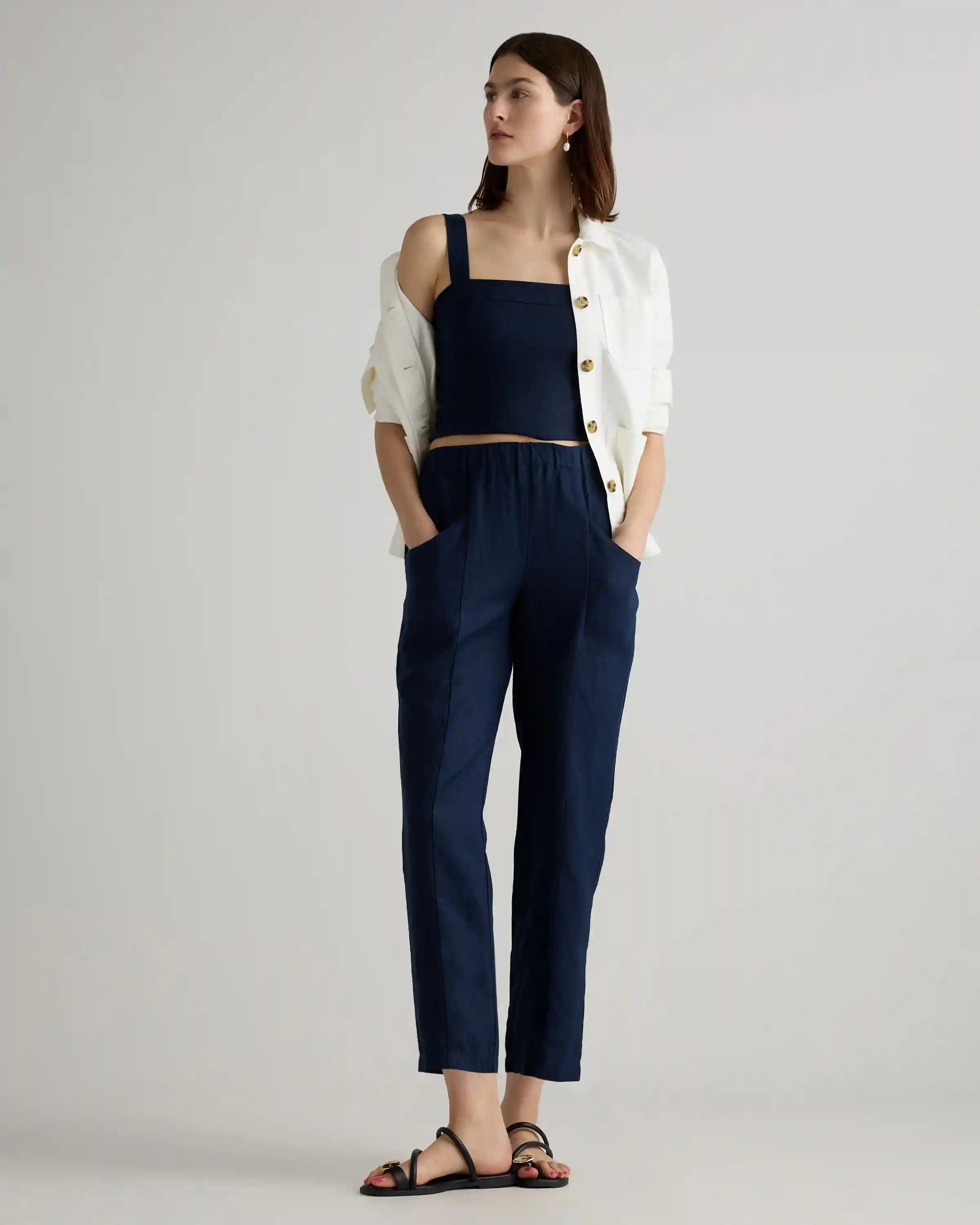 100% European Linen Tapered Ankle Pants
