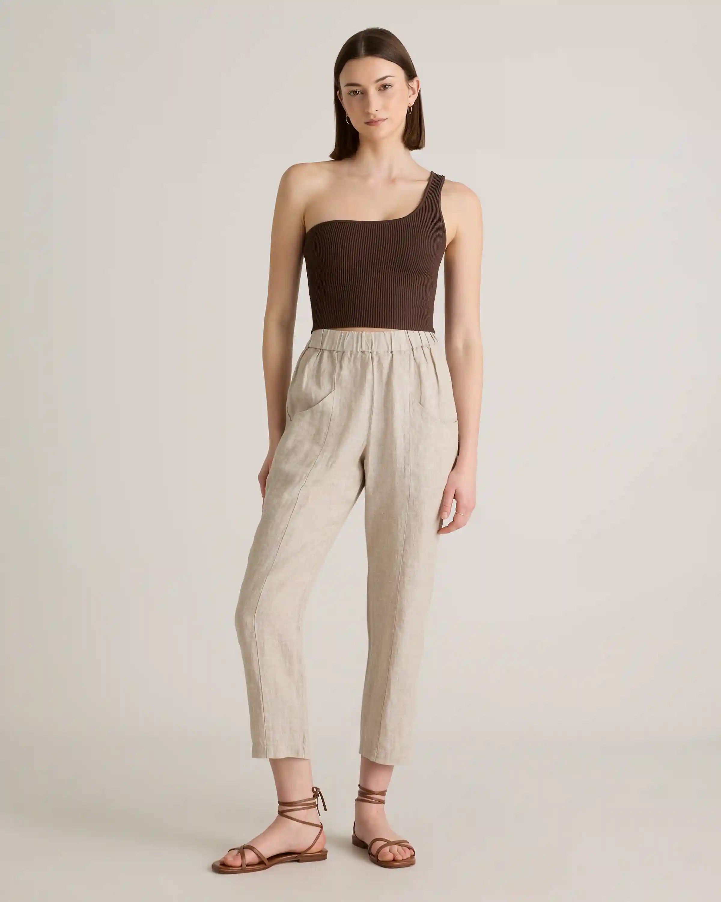 100% European Linen Tapered Ankle Pants
