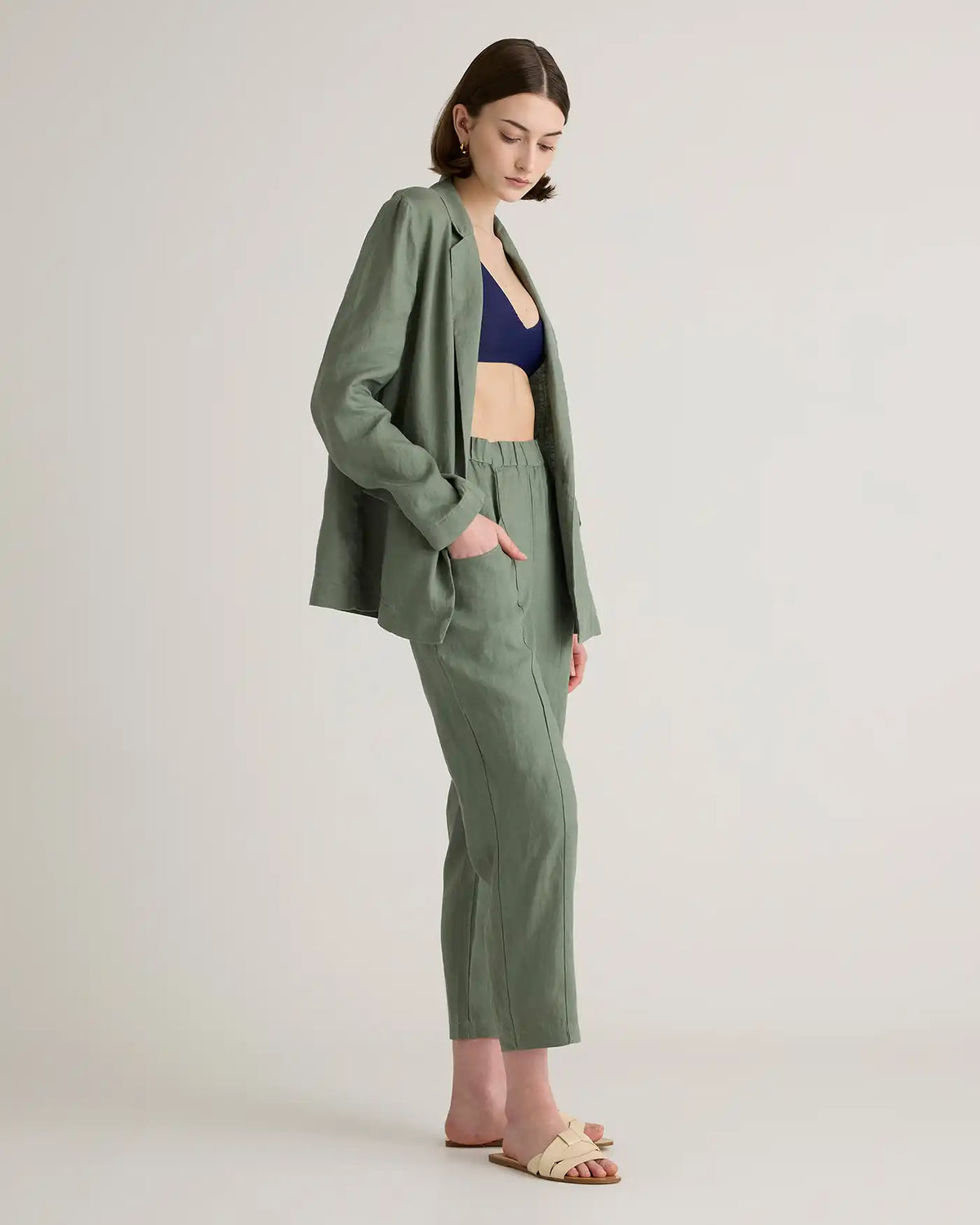 100% European Linen Tapered Ankle Pants