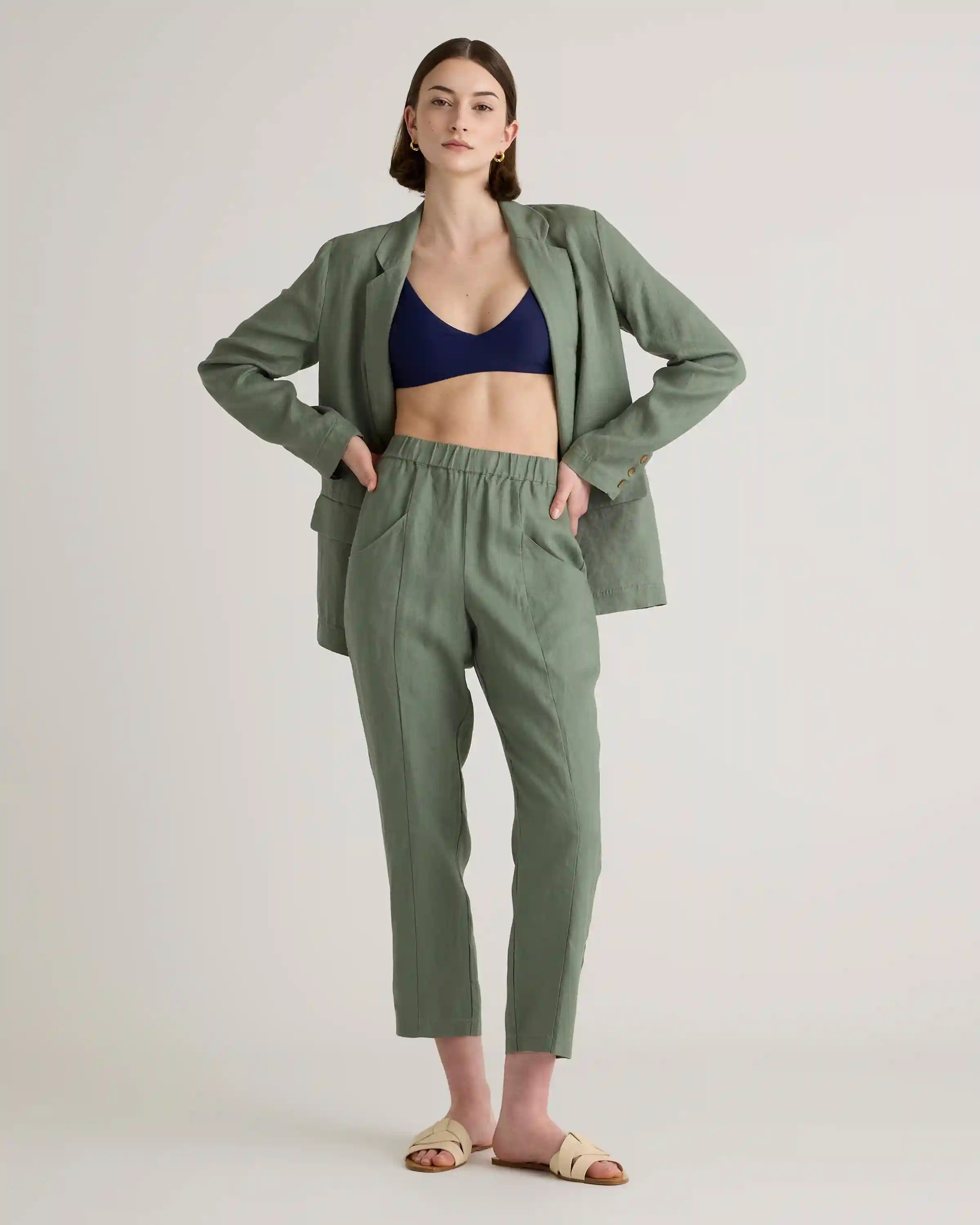 100% European Linen Tapered Ankle Pants