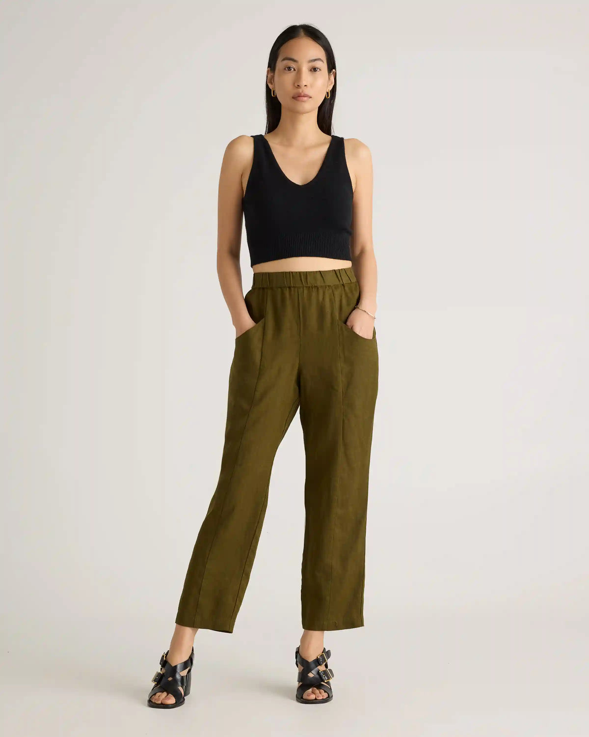 100% European Linen Tapered Ankle Pants