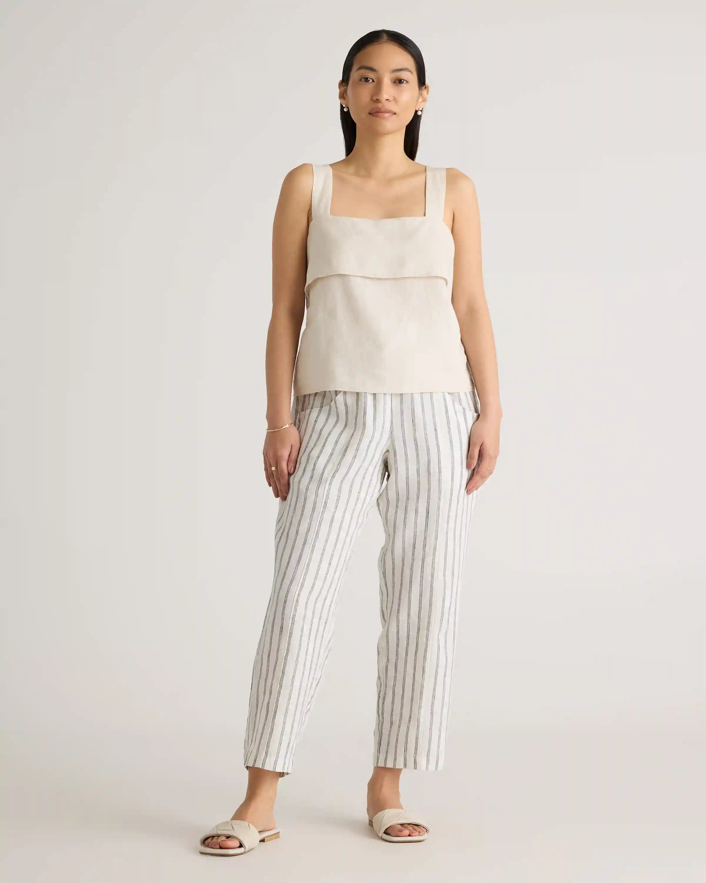 100% European Linen Tapered Ankle Pants