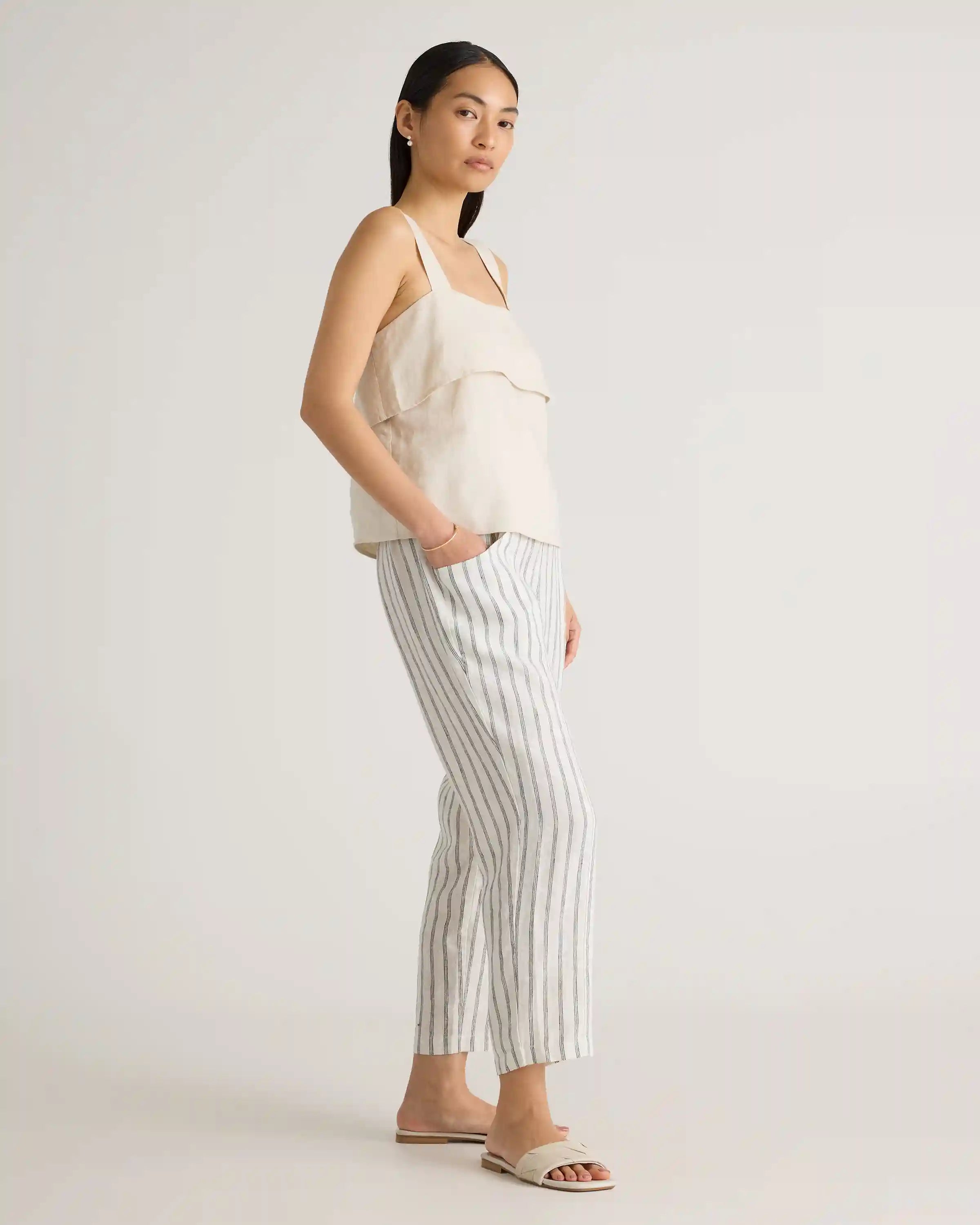 100% European Linen Tapered Ankle Pants